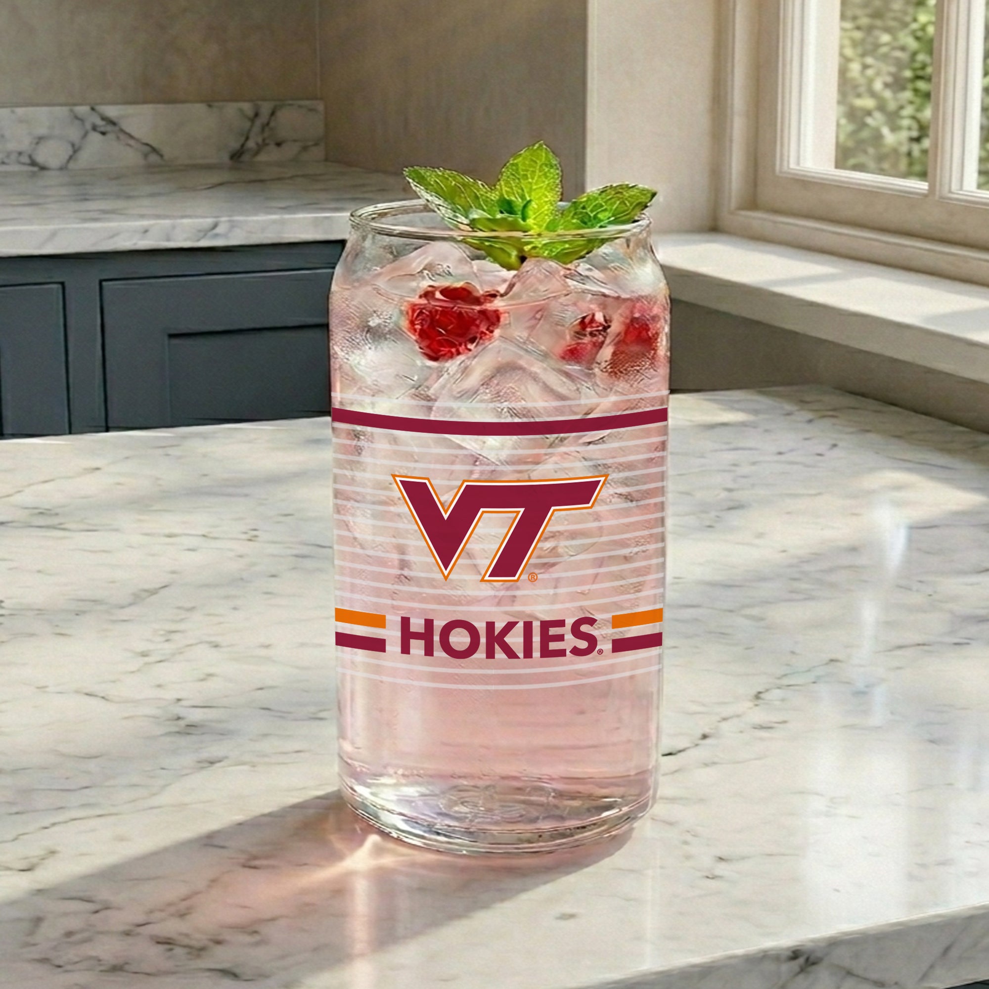 Set of 2 Virginia Tech Hokies 16oz XD Ring Can Glasses
