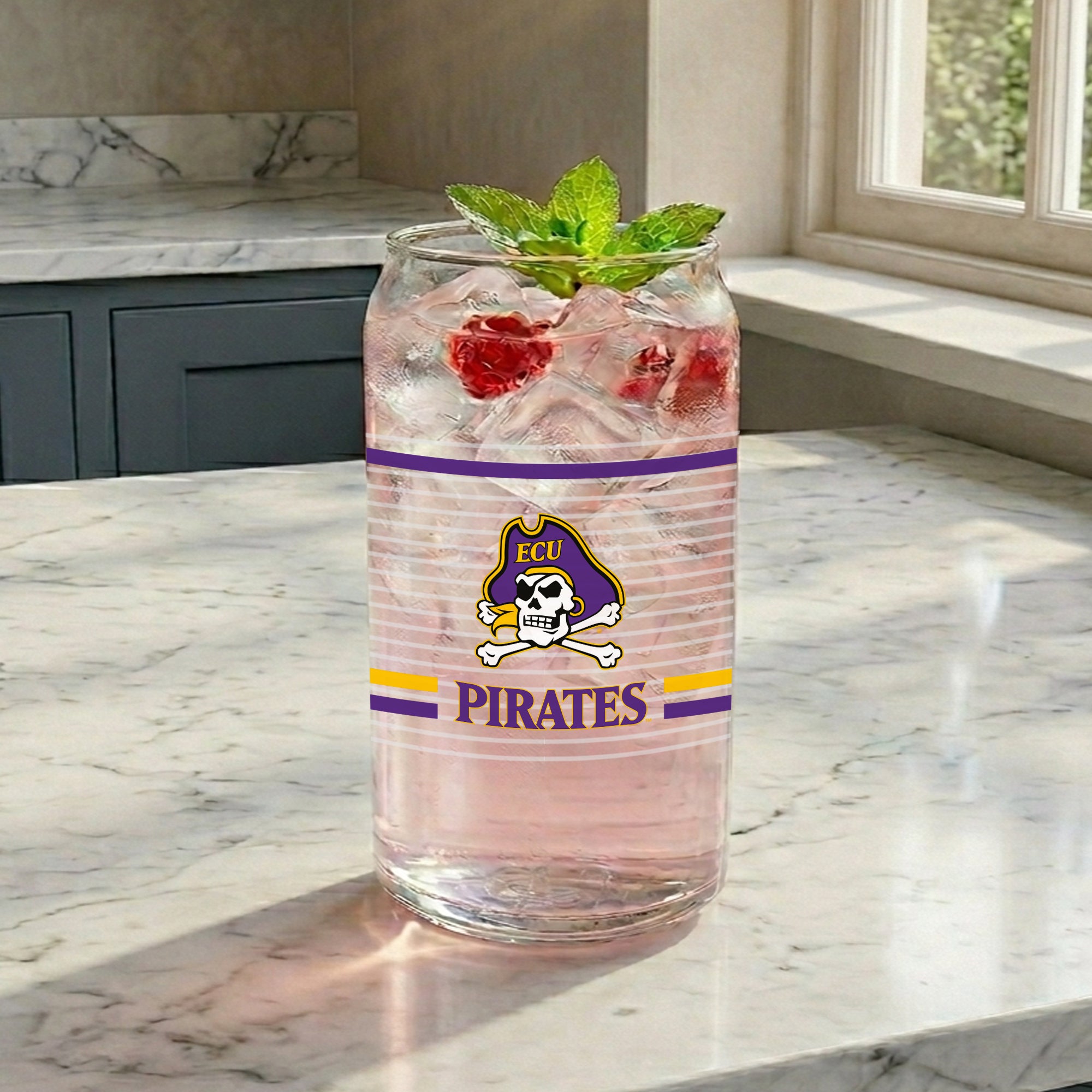 Set of 2 East Carolina Pirates 16oz XD Ring Can Glasses