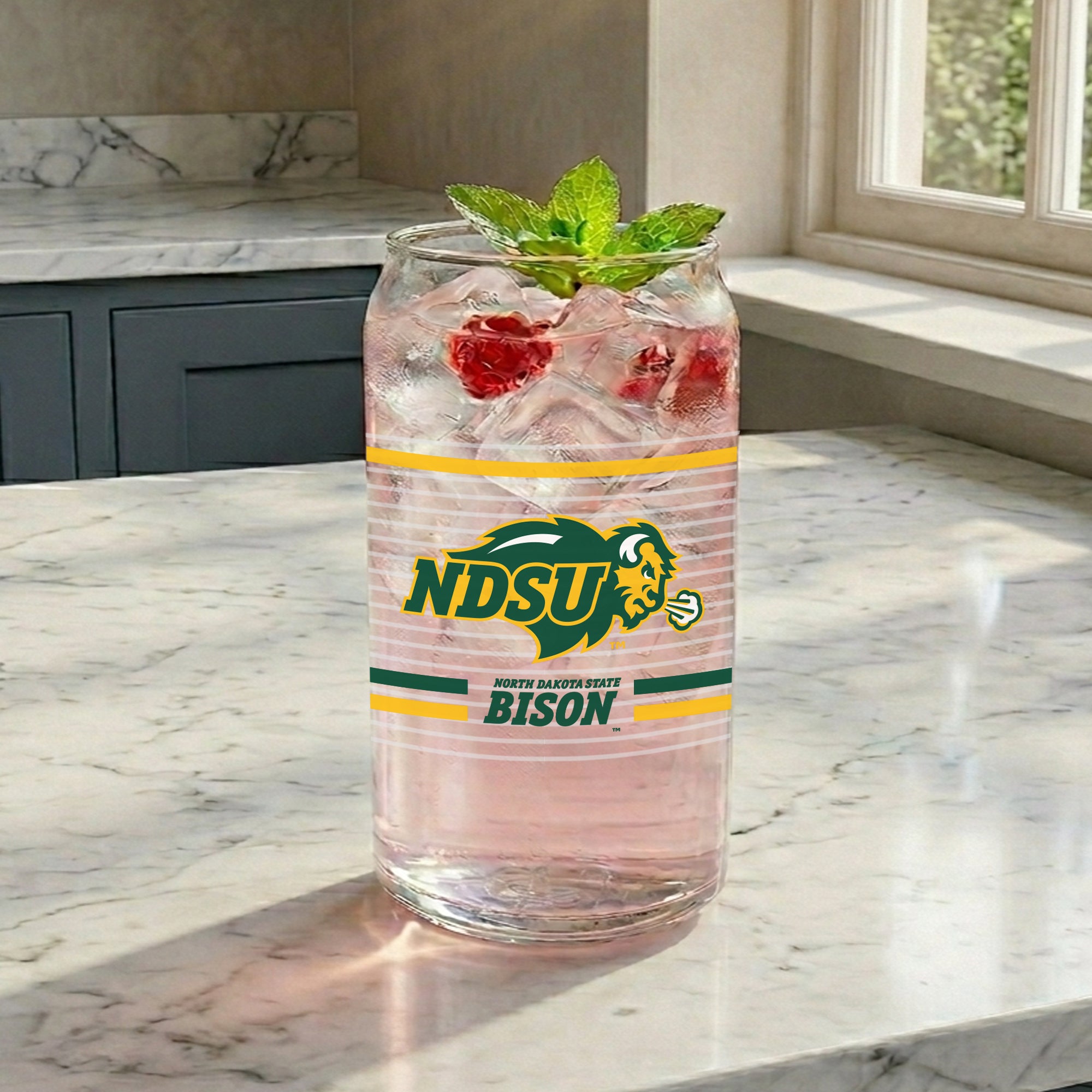 Set of 2 North Dakota State Bisons 16oz XD Ring Can Glasses