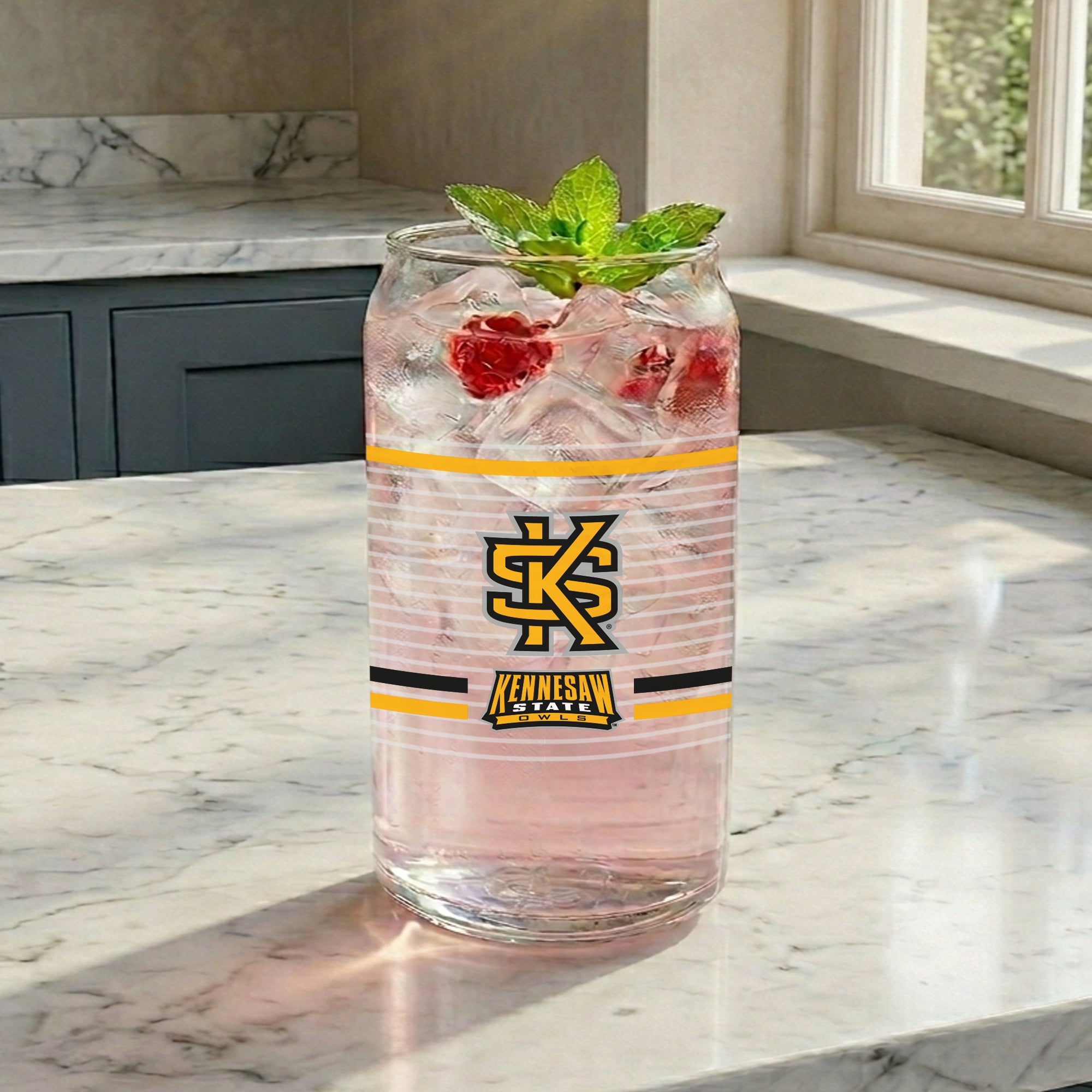 Set of 2 Kennesaw State Owls 16oz XD Ring Can Glasses