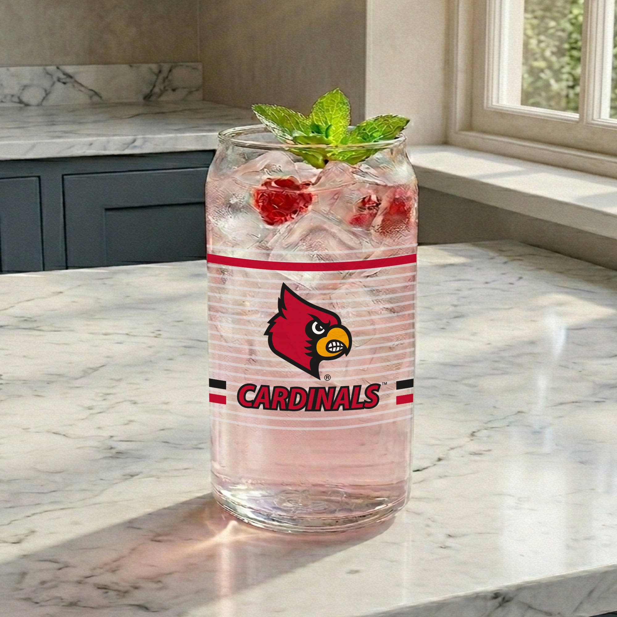 Set of 2 Louisville Cardinals 16oz XD Ring Can Glasses