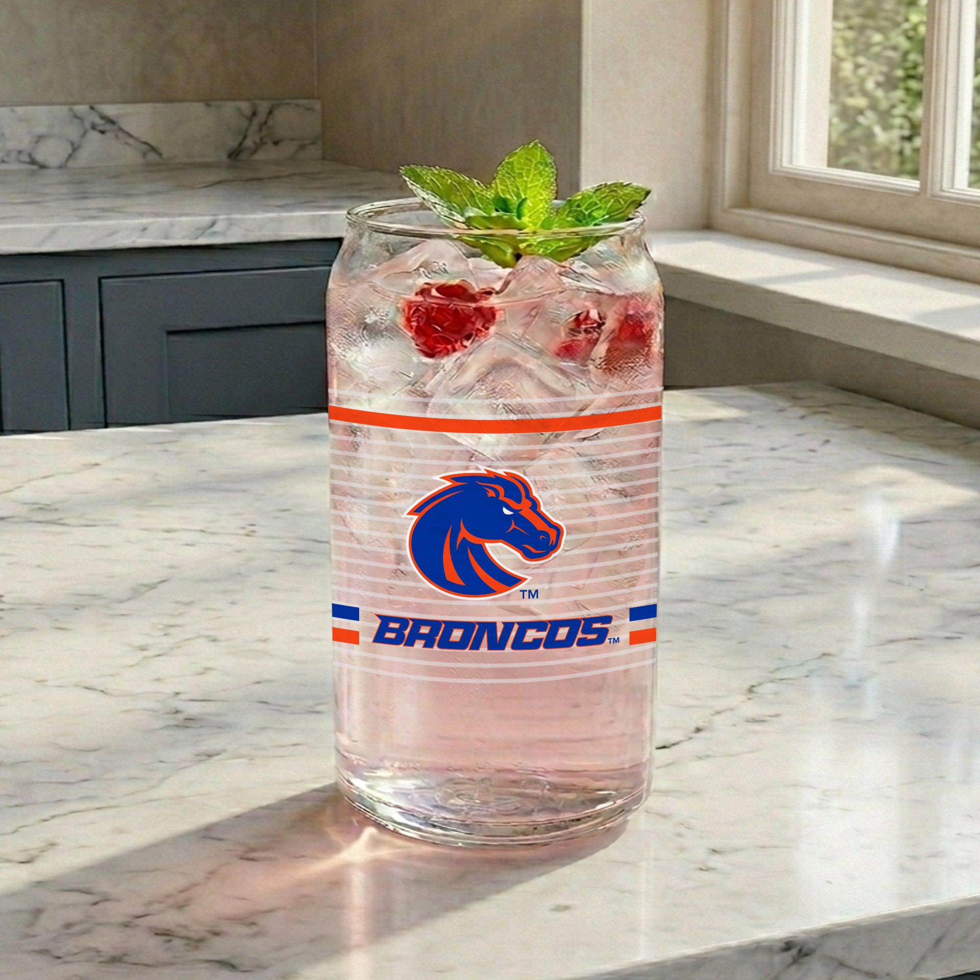 Set of 2 Boise State Broncos 16oz XD Ring Can Glasses