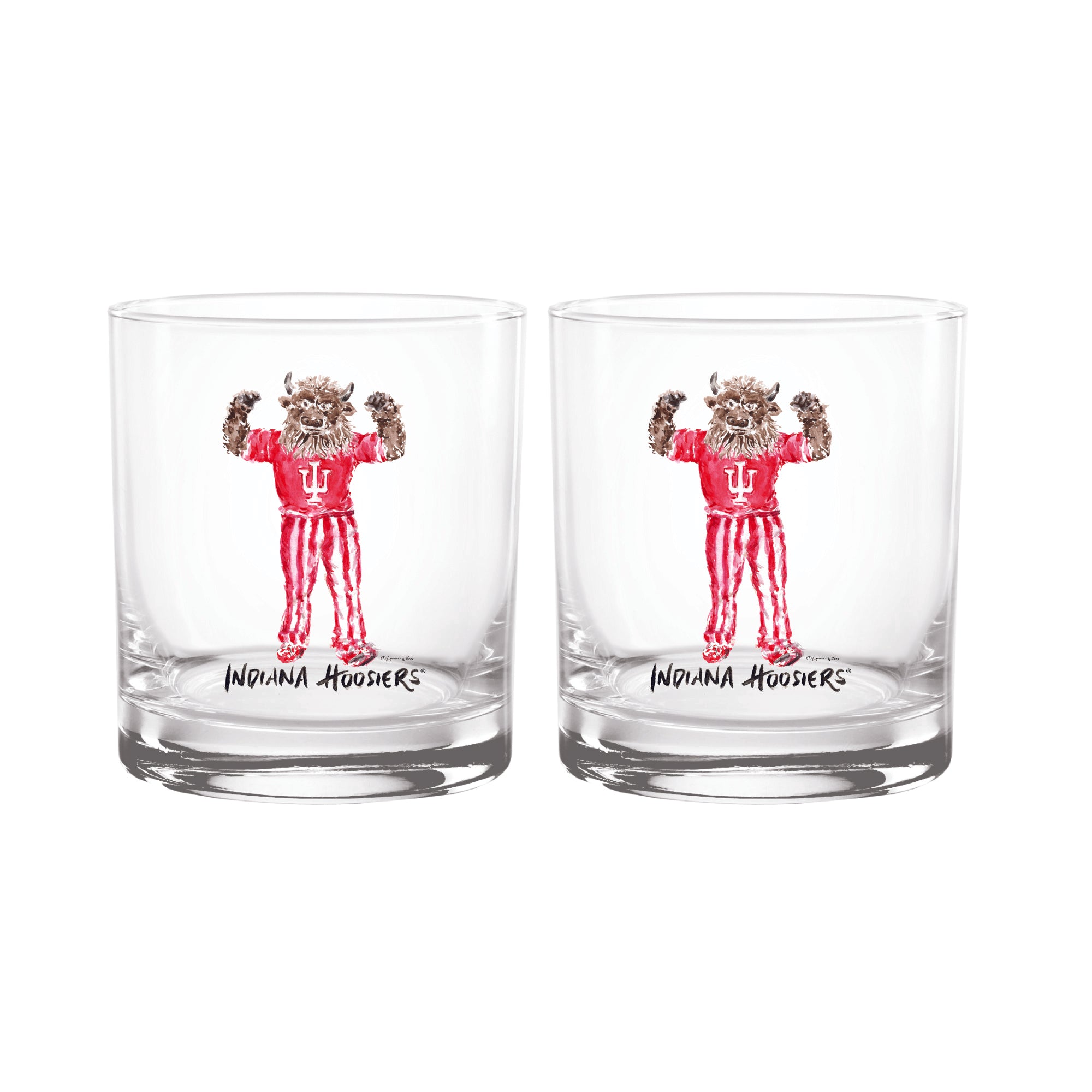 Indiana Hoosiers Mascot by Laura Wilcox Set of two 14oz Rock Glasses