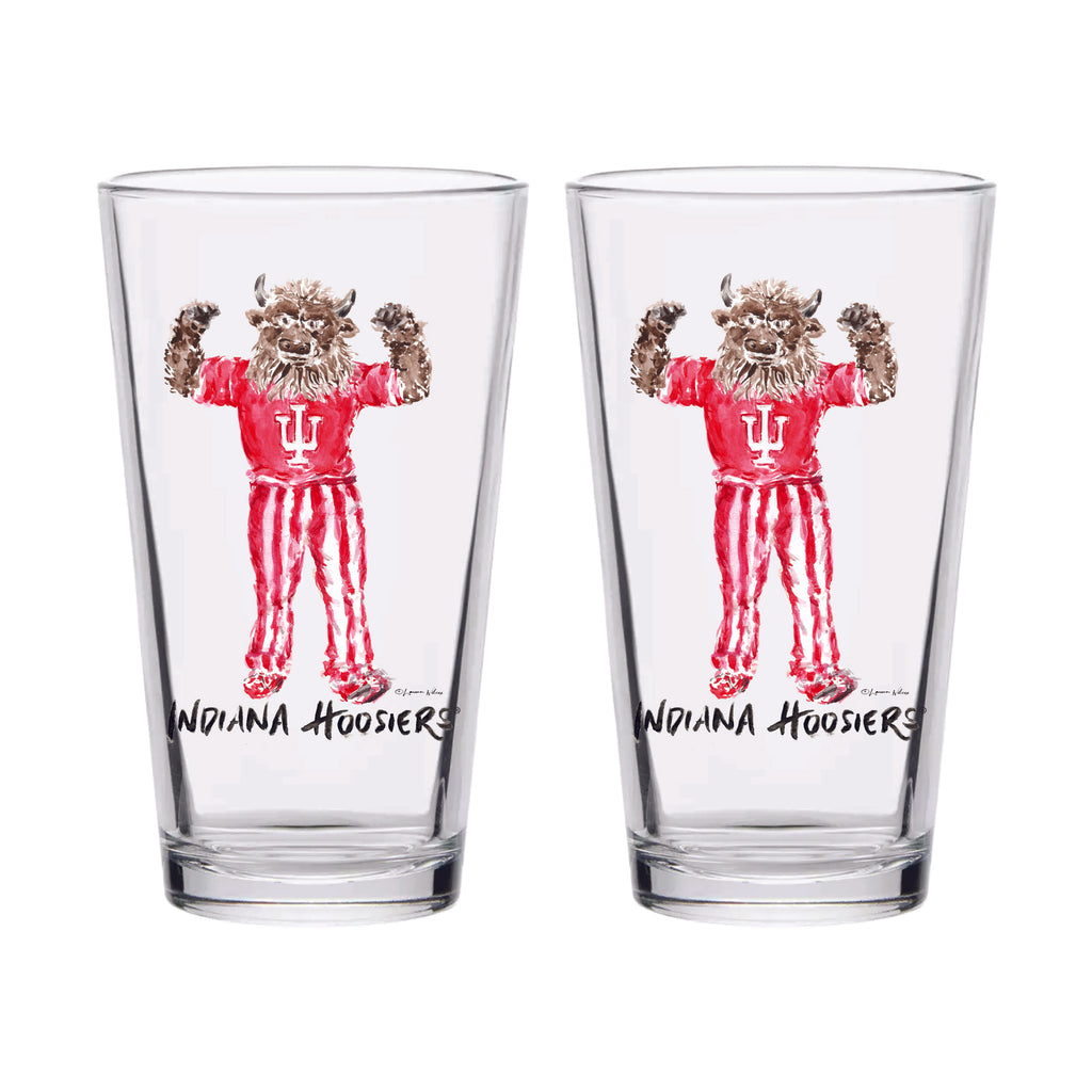 Indiana Hoosiers Mascot by Laura Wilcox Set of two 16oz Pint Glasses