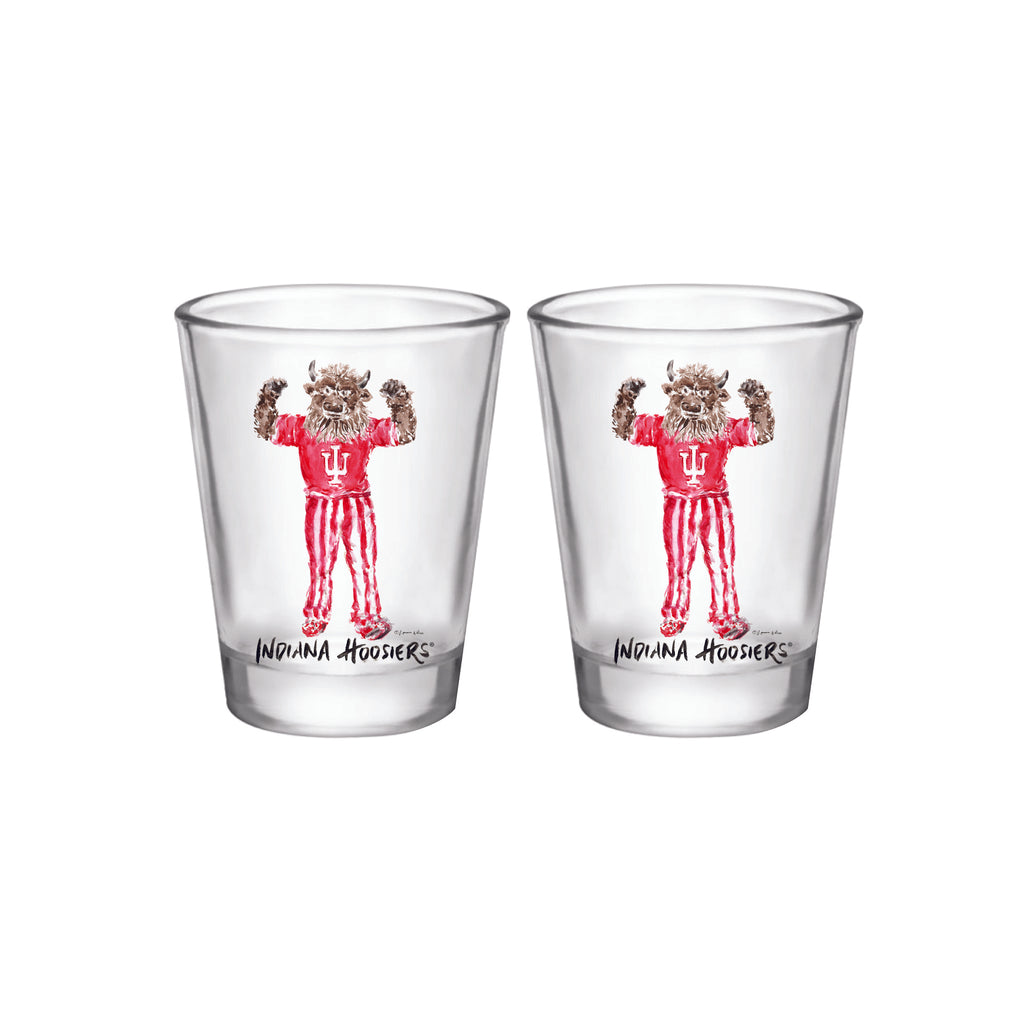 Indiana Hoosiers Mascot by Laura Wilcox Set of two 2oz Collector Shot Glasses