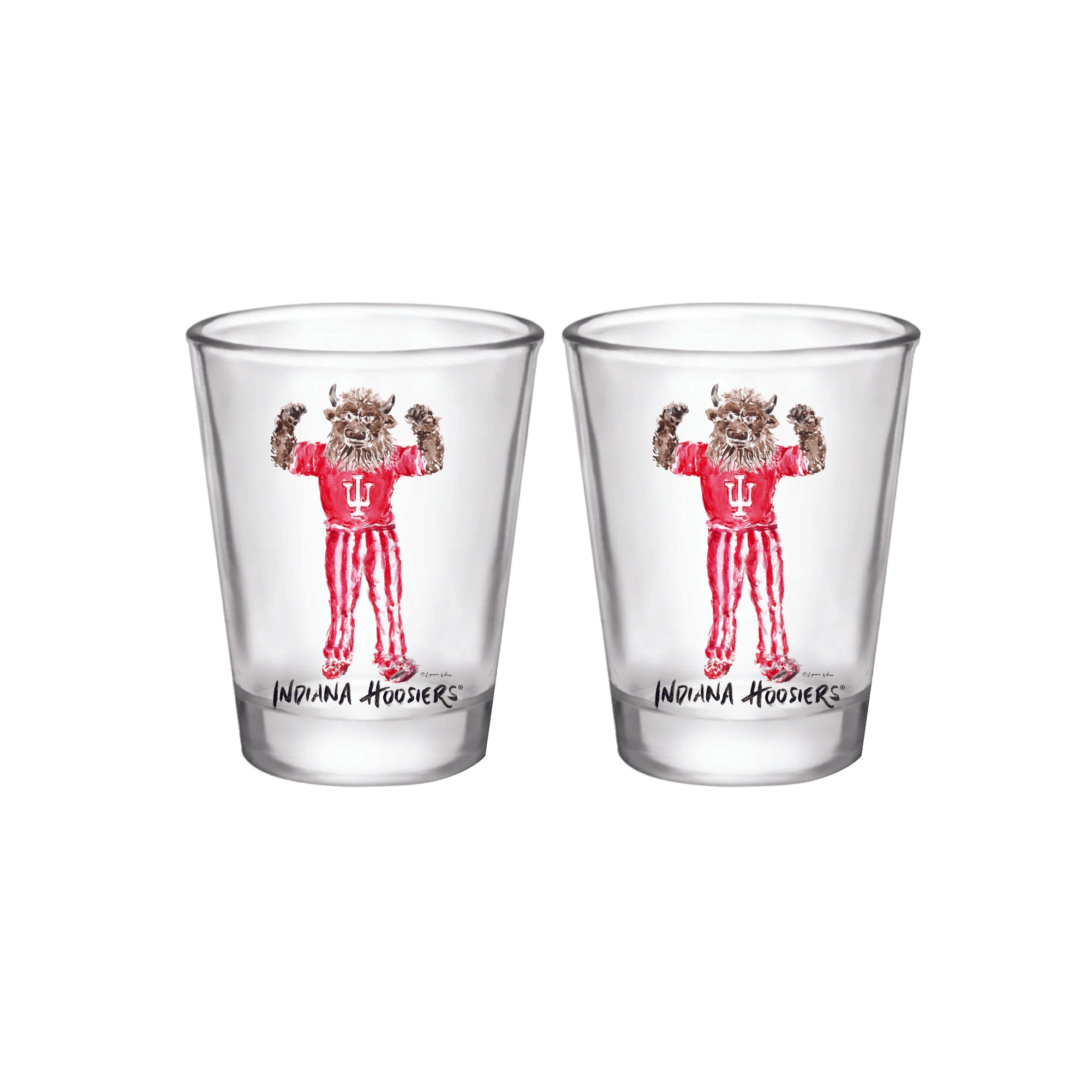 Indiana Hoosiers Mascot by Laura Wilcox Set of two 2oz Collector Shot Glasses