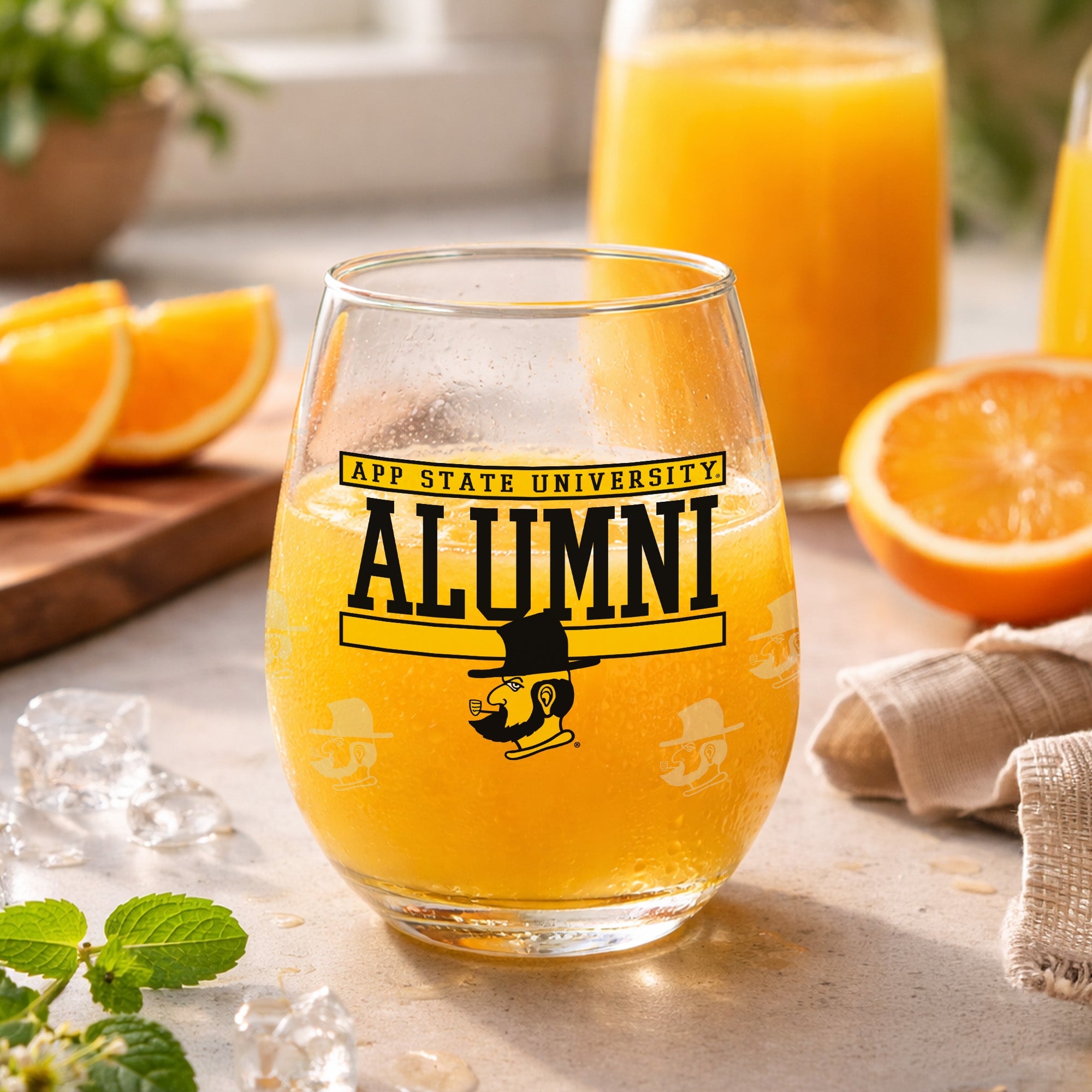 Set of 2 App State Mountaineers Alumni 15oz Stemless