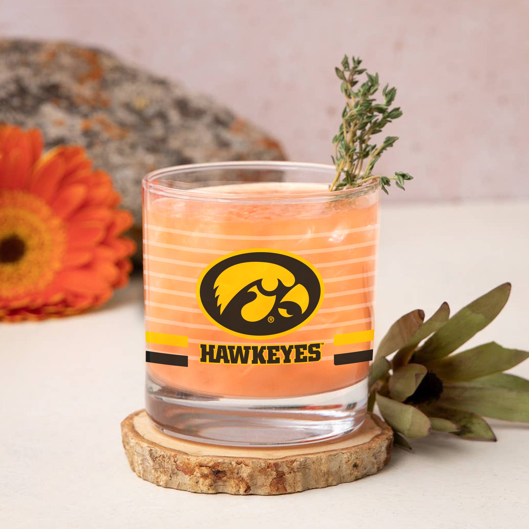 Set of 2 Iowa Hawkeyes 14oz Ring Rocks Glasses