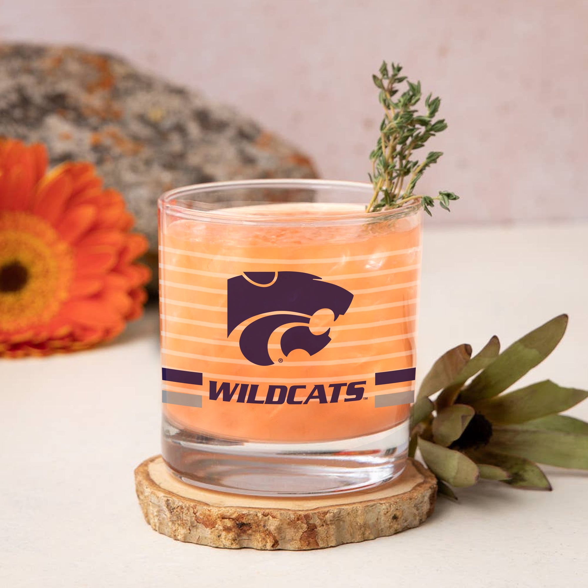 Set of 2 K-State Wildcats 14oz Ring Rocks Glasses