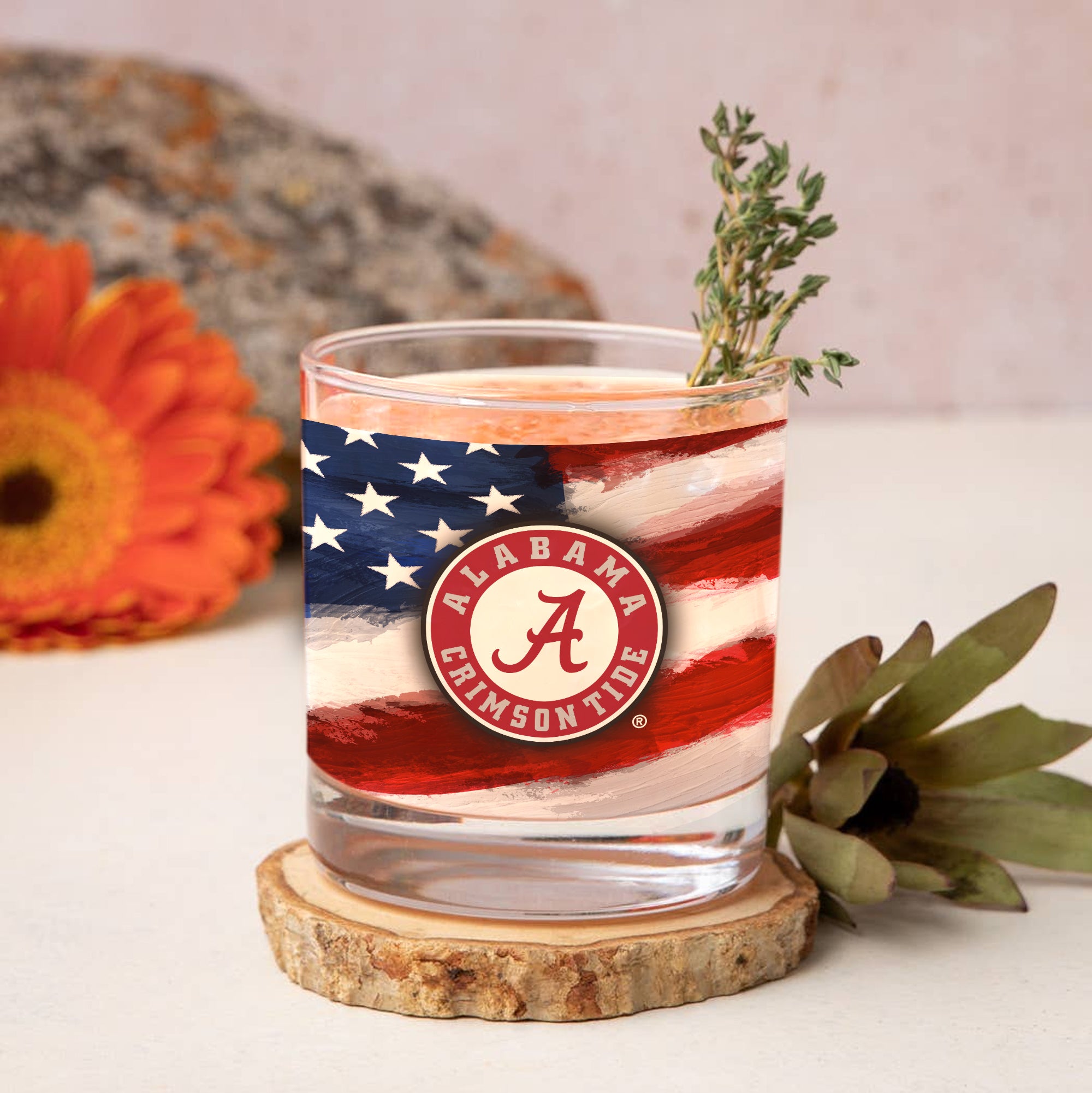 Set of 2 Alabama Crimson Tide 14oz Americana Rocks Glasses