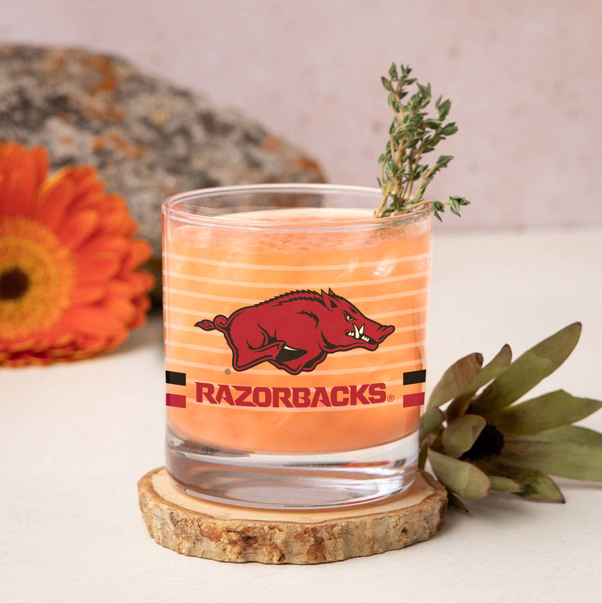 Set of 2 Arkansas Razorbacks 14oz Ring Rocks Glasses