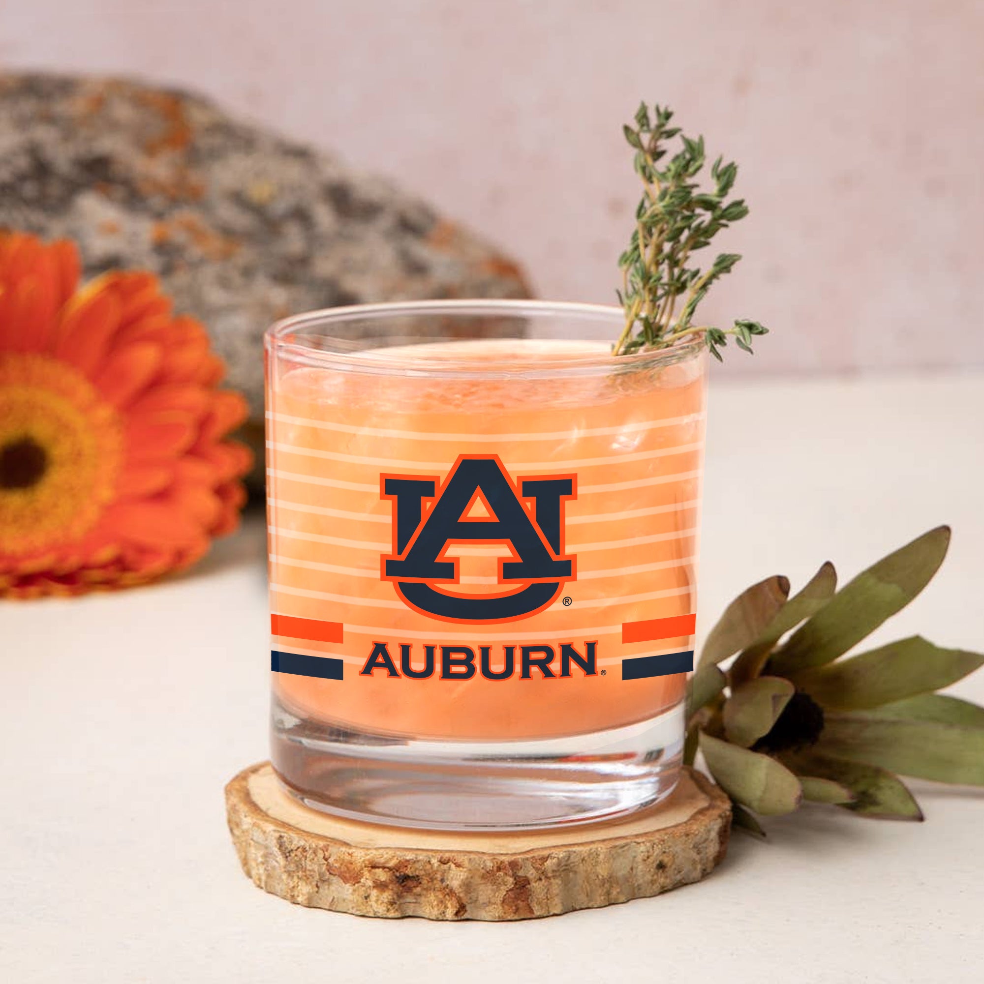 Set of 2 Auburn Tigers 14oz Ring Rocks Glasses