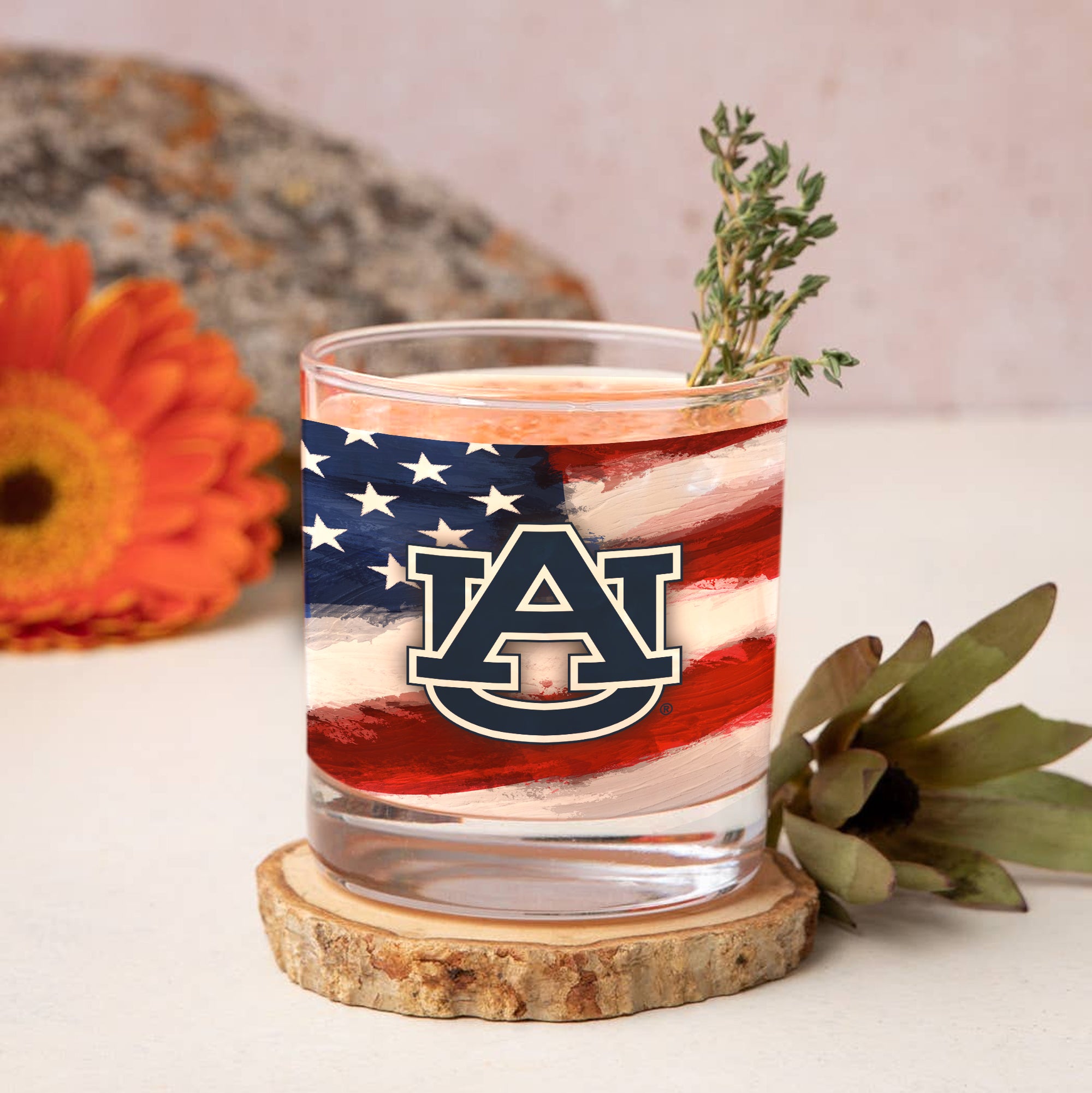 Set of 2 Auburn Tigers 14oz Americana Rocks Glasses