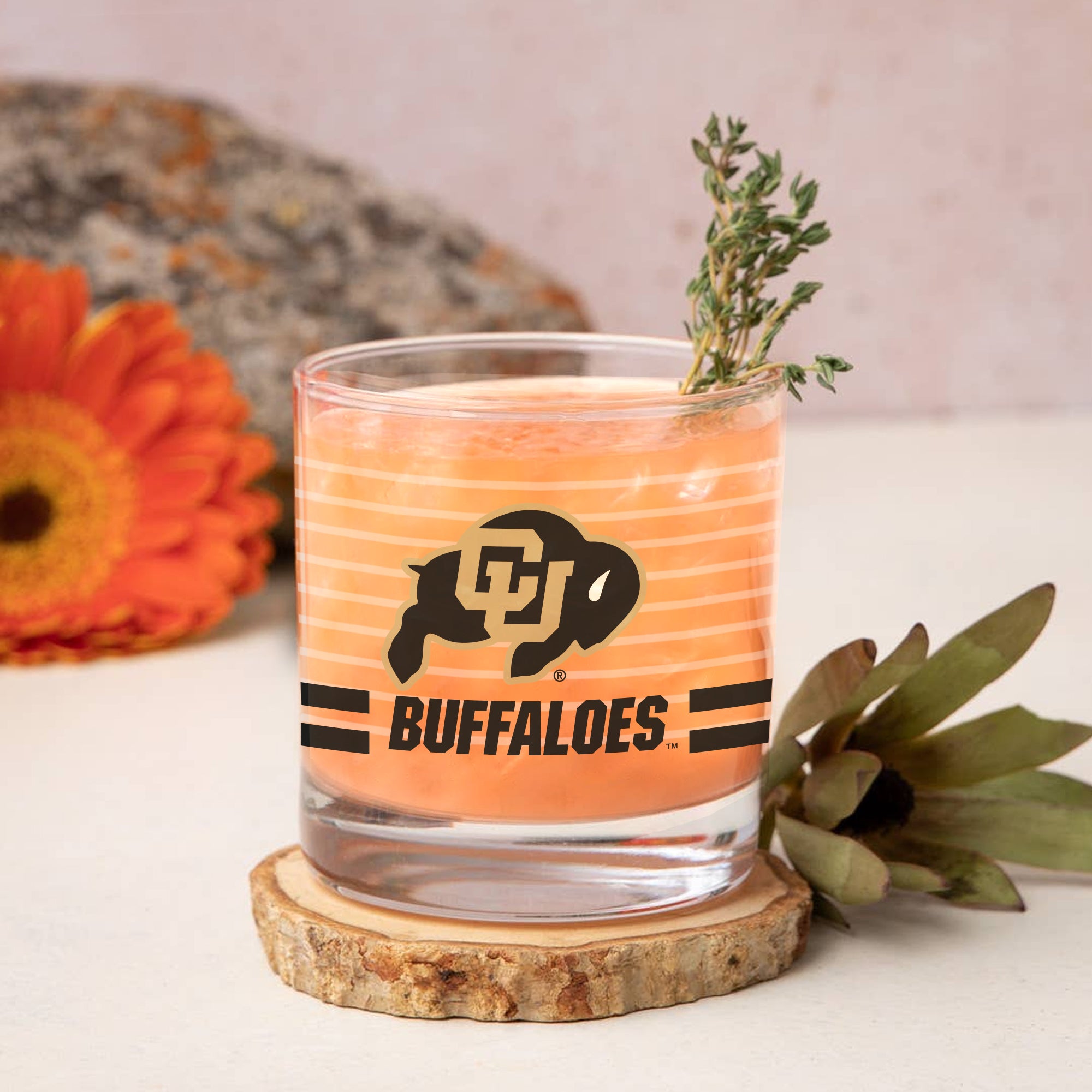 Set of 2 Colorado Buffaloes 14oz Ring Rocks Glasses