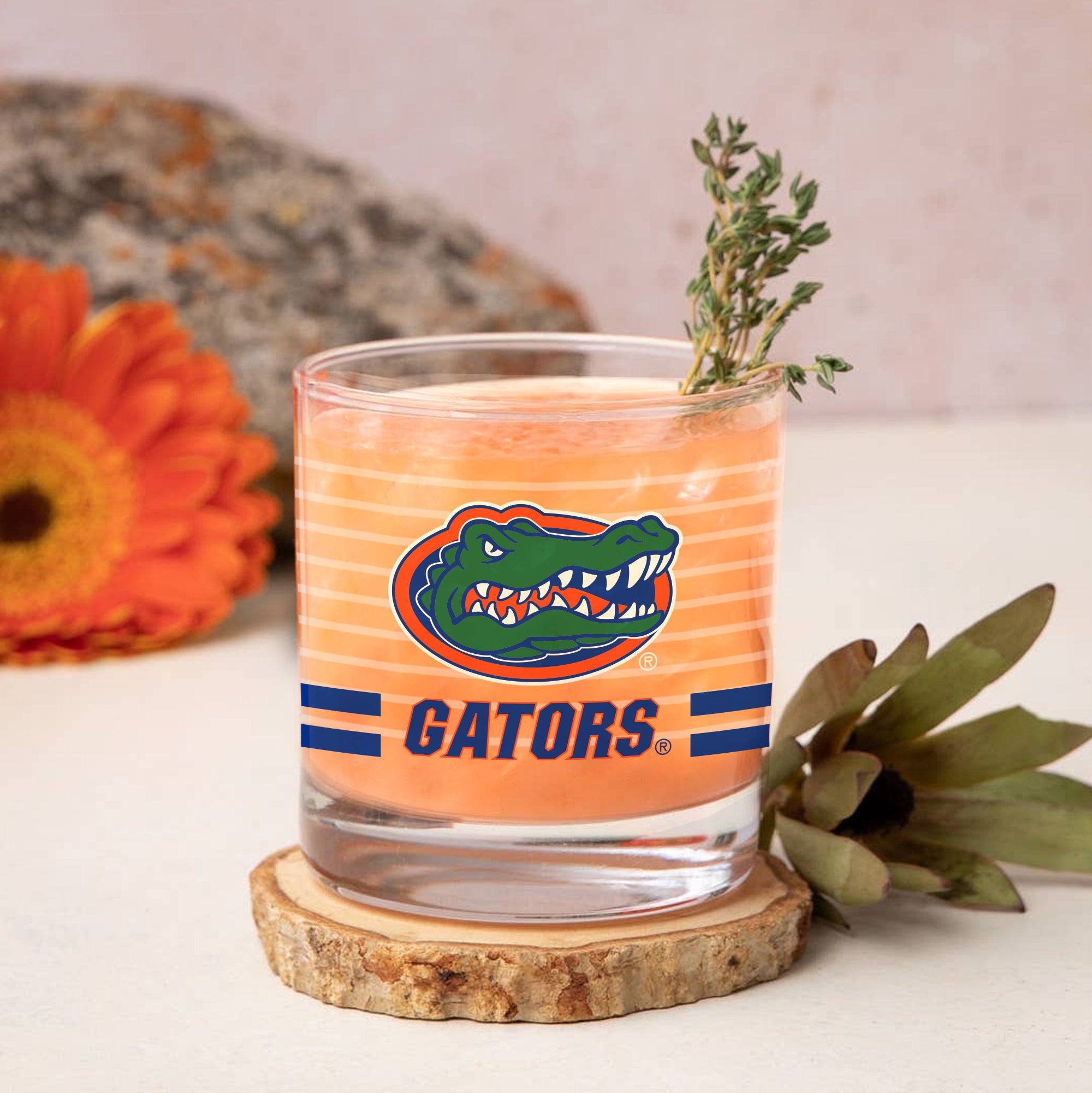 Set of 2 Florida Gators 14oz Ring Rocks Glasses