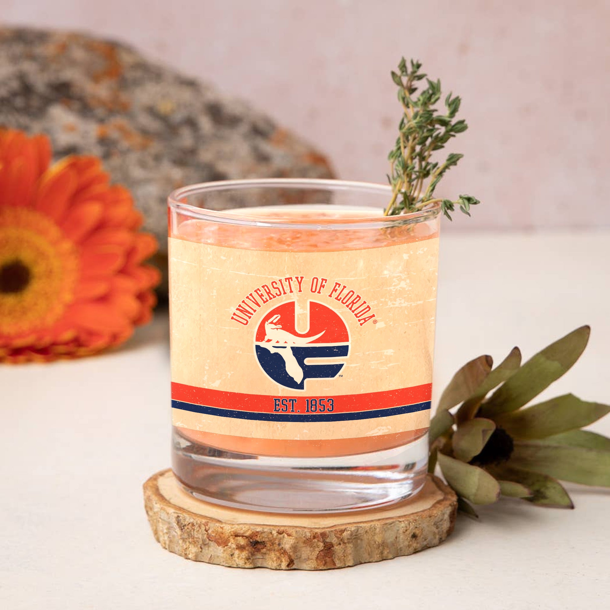 Florida Gators Set of 2 College Vault Tan Retro 14oz Rocks Glasses