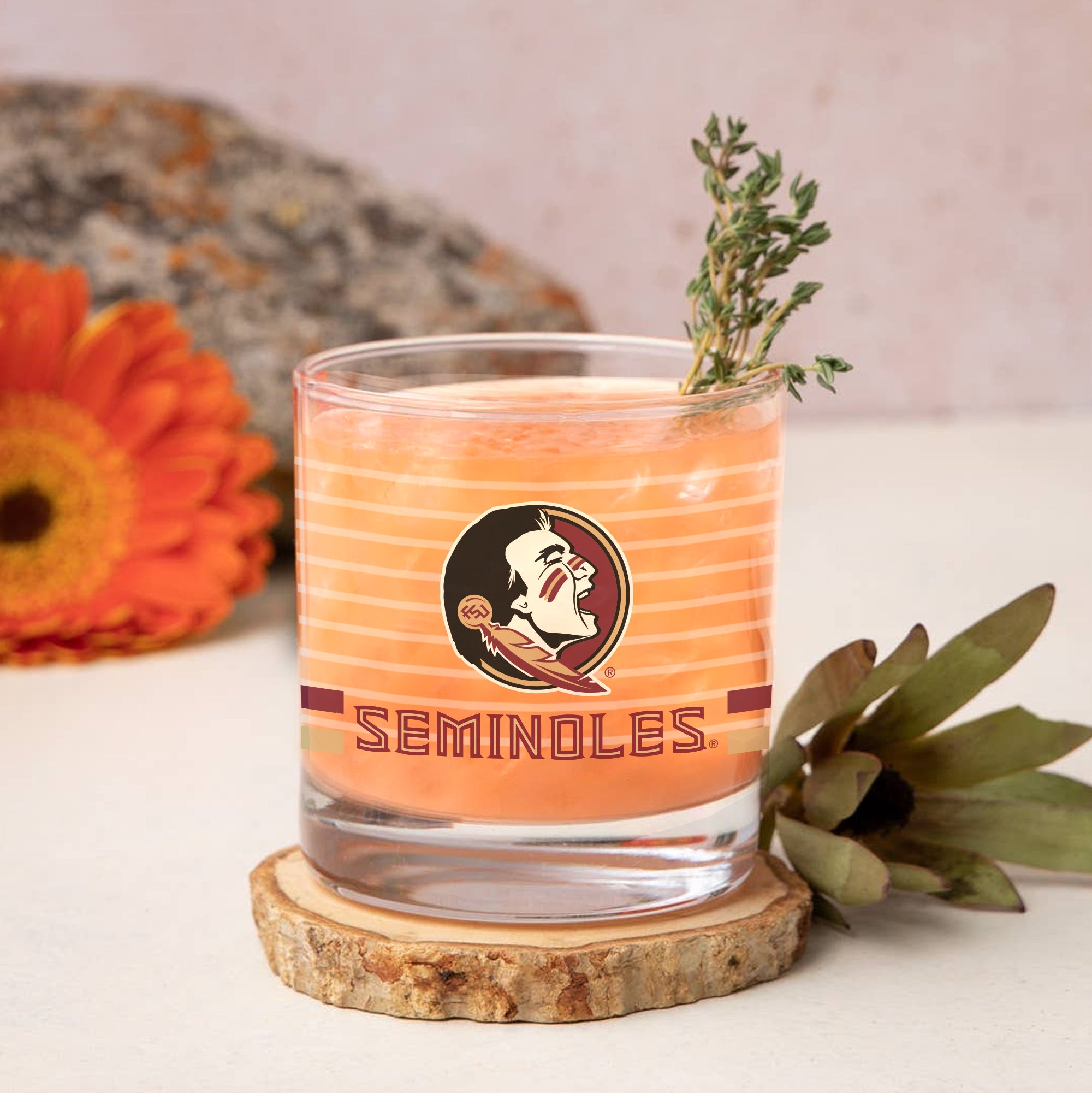 Set of 2 Florida State Seminoles 14oz Ring Rocks Glasses