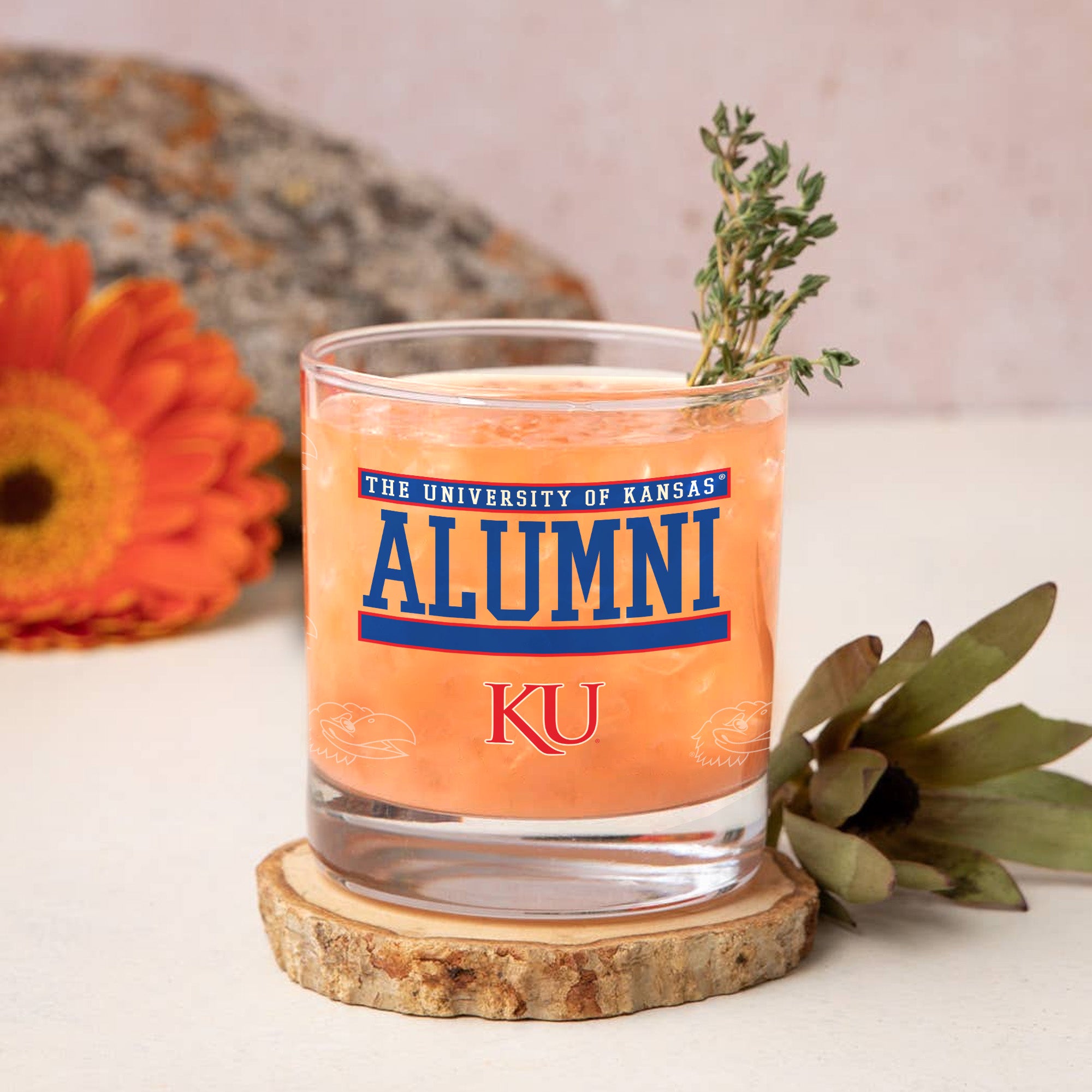 Set of 2 Kansas Jayhawks 14oz Alumni Rocks Glasses