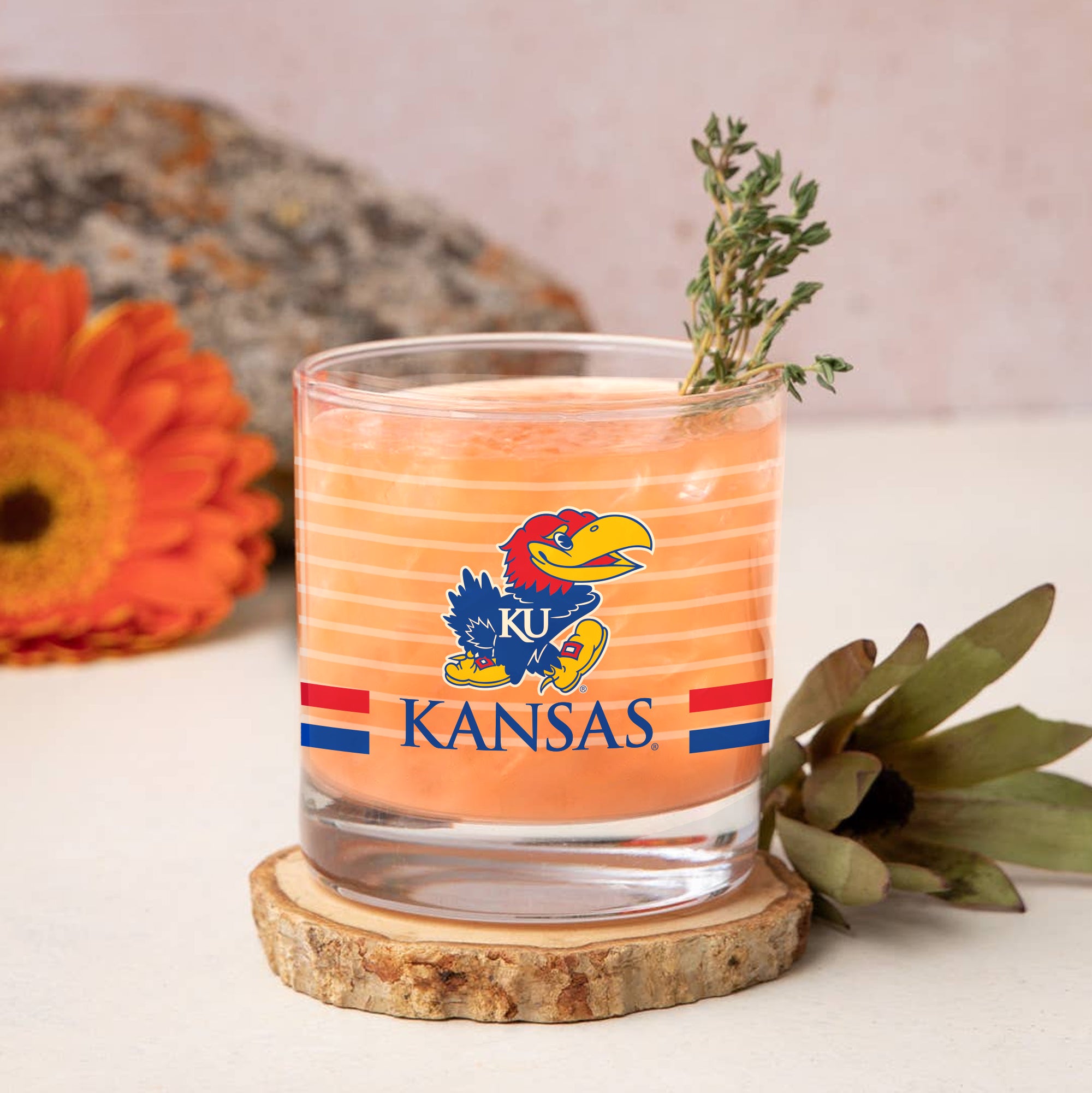 Set of 2 Kansas Jayhawks 14oz Ring Rocks Glasses