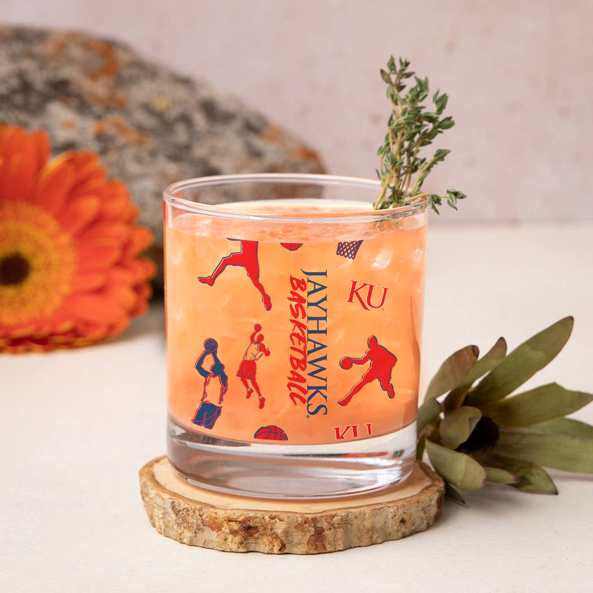 Set of 2 Kansas Jayhawks Basketball Sketch 14oz Rocks Glasses