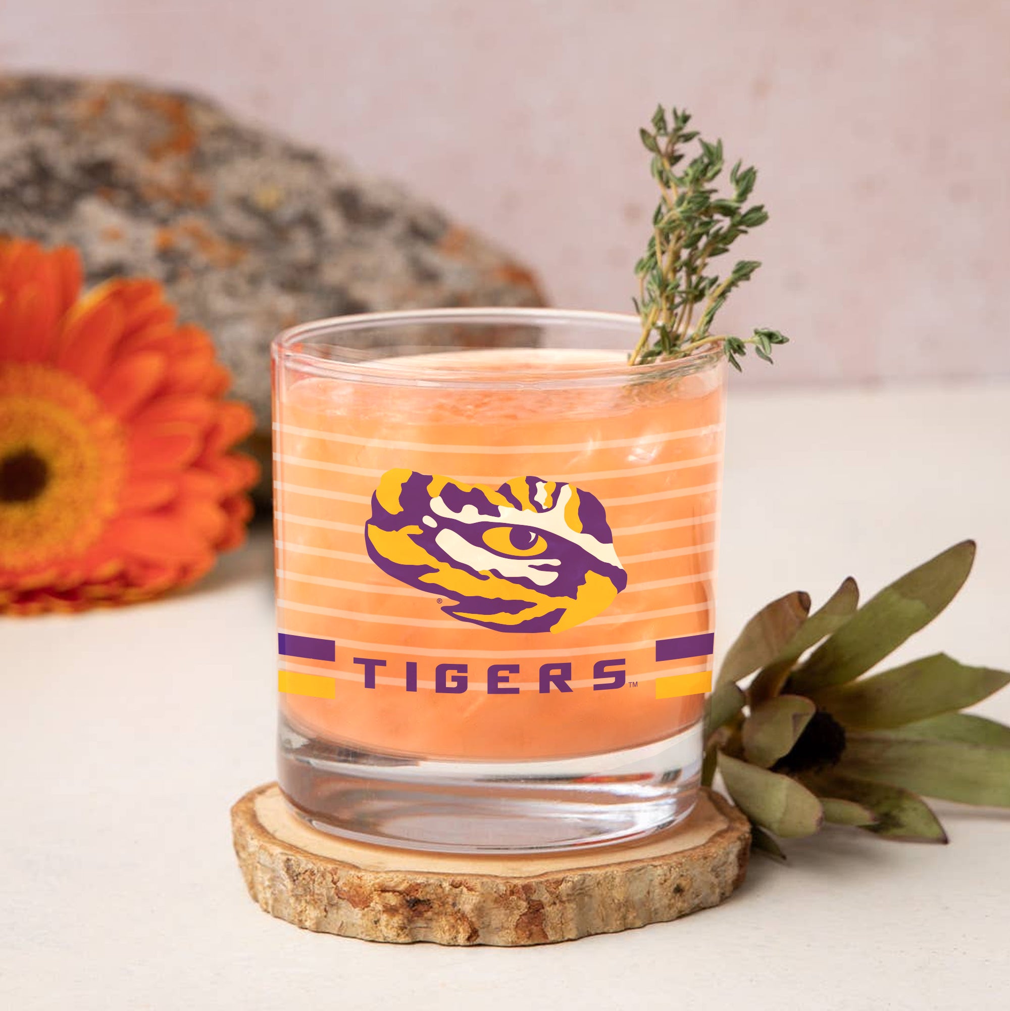 Set of 2 LSU Tigers 14oz Ring Rocks Glasses