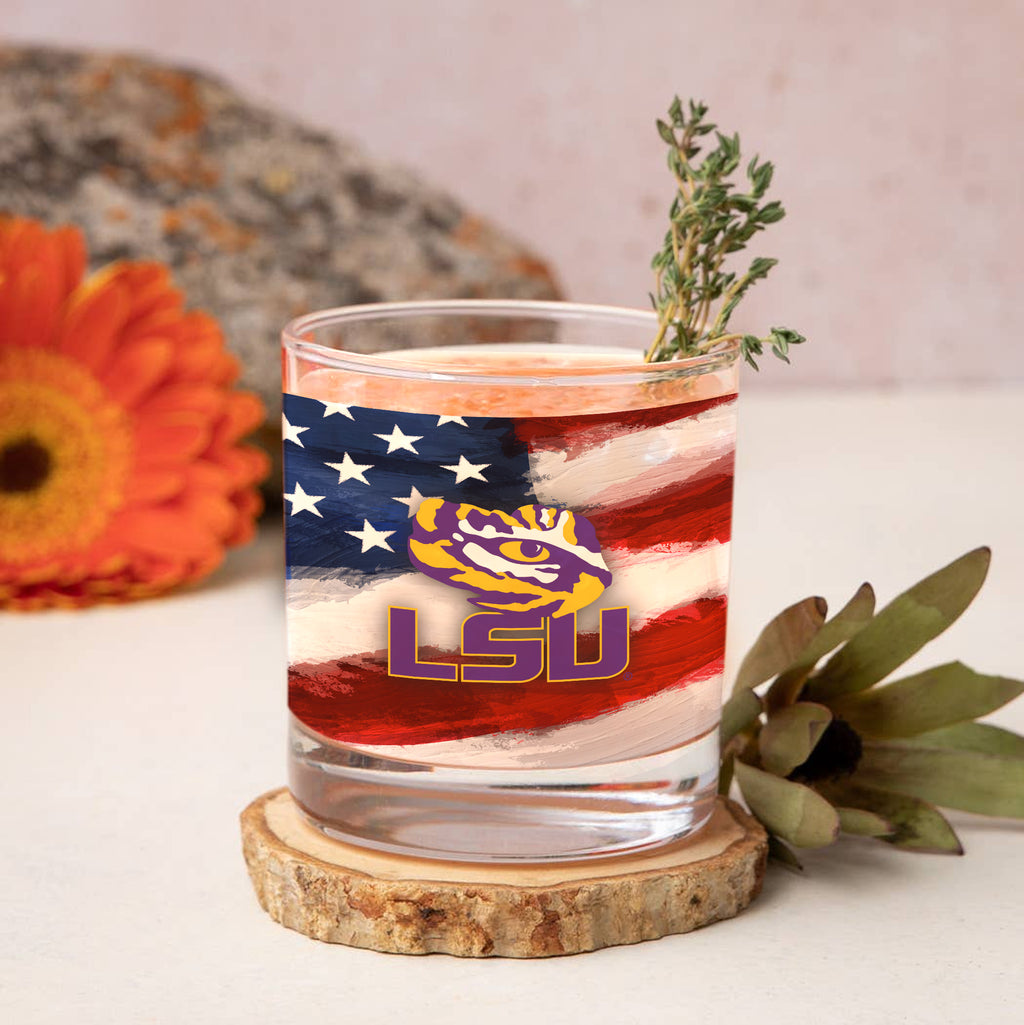 Set of 2 LSU Tigers 14oz Americana Rocks Glasses