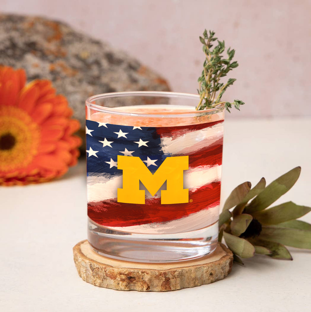Set of 2 Michigan Wolverines 14oz Americana Rocks Glasses