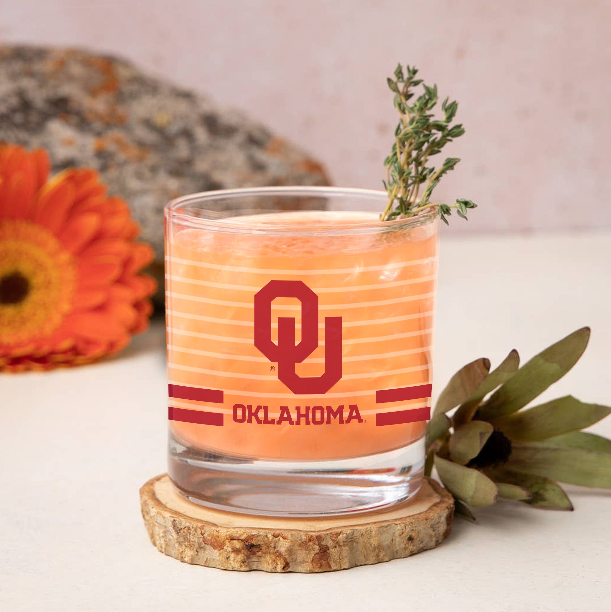 Set of 2 Oklahoma Sooners 14oz Ring Rocks Glasses