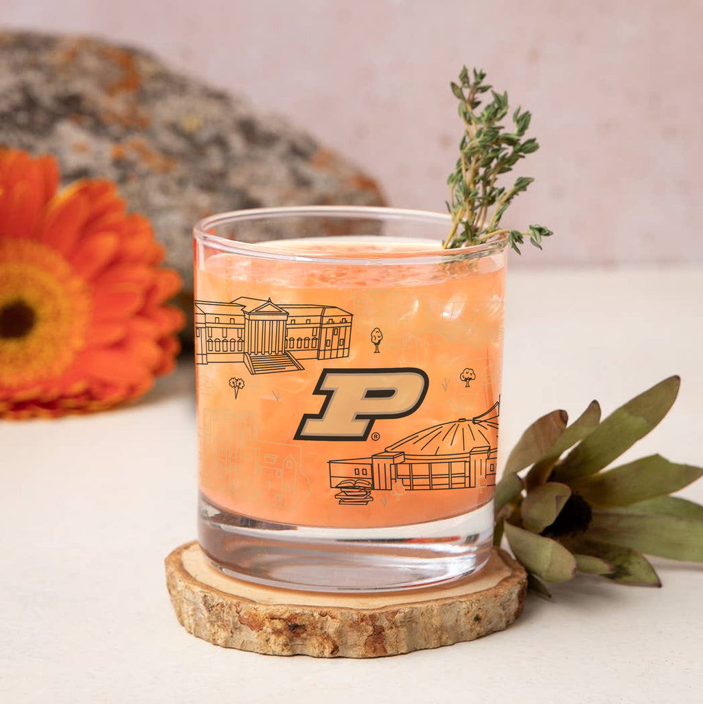 Set of 2 Purdue Boilermakers Campus Line Art 14oz Rocks Glasses