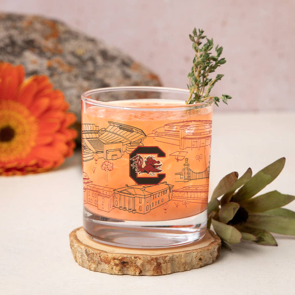 Set of 2 South Carolina Gamecocks Campus Line Art 14oz Rocks Glasses