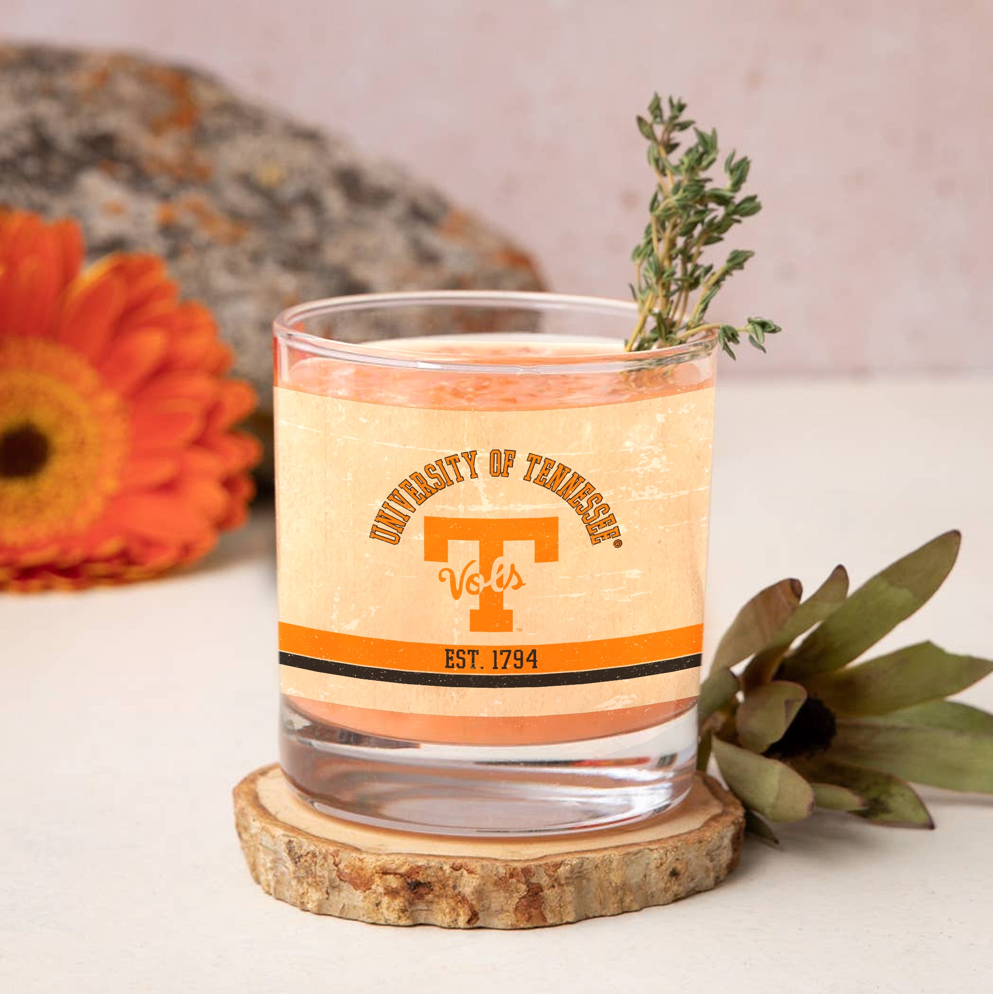 Tennessee Volunteers Set of 2 College Vault Tan Retro 14oz Rocks Glasses