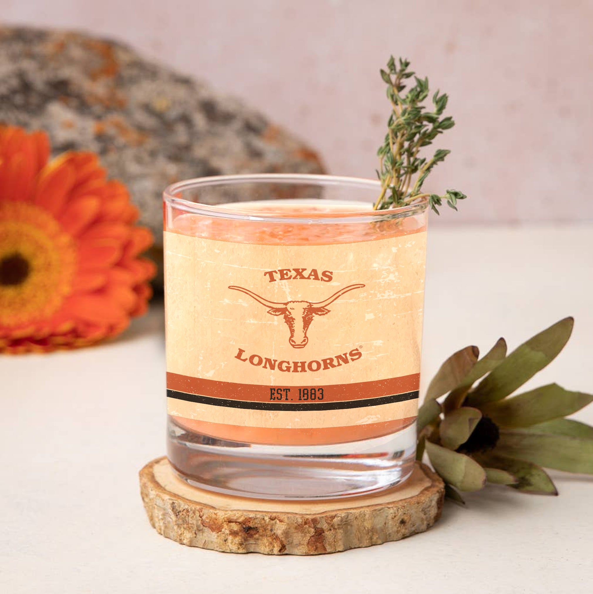 Texas Longhorns Set of 2 College Vault Tan Retro 14oz Rocks Glasses