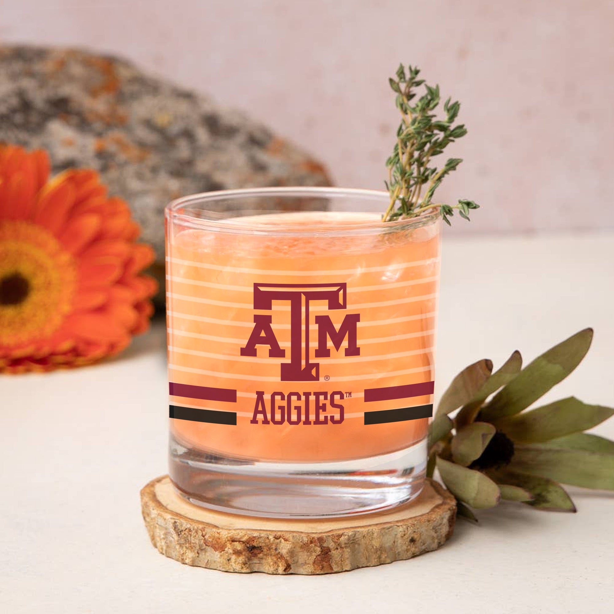 Set of 2 Texas A&M Aggies 14oz Ring Rocks Glasses