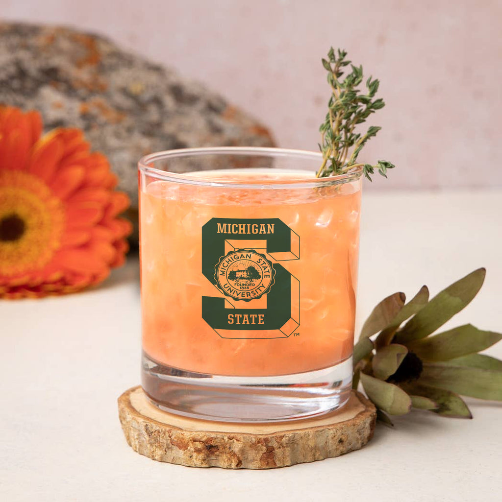 Set of 2 Michigan State Spartans College Vault Sketch 14oz Rocks Glasses