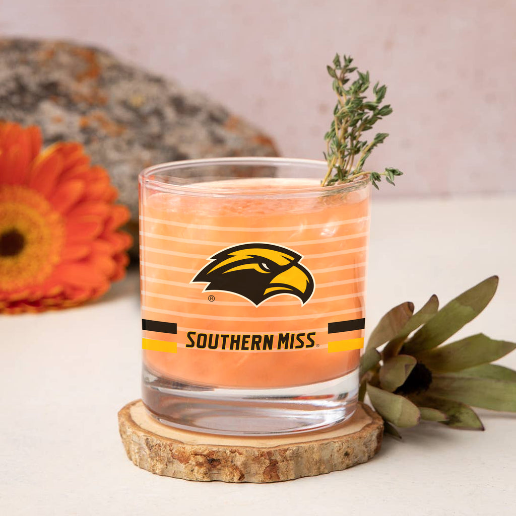 Set of 2 Southern Miss Golden Eagles 14oz Ring Rocks Glasses