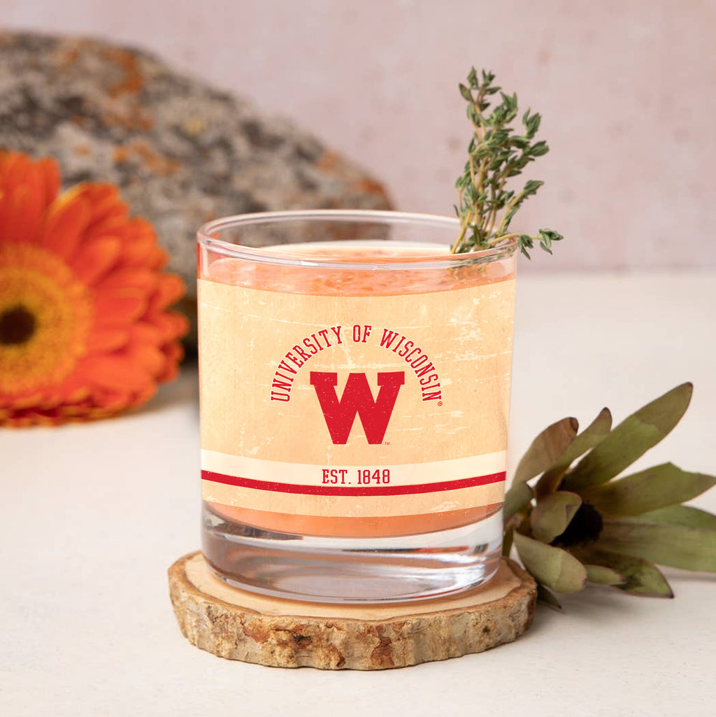 Set of 4 Wisconsin Badgers College Vault Tan Retro 14oz Rocks Glasses