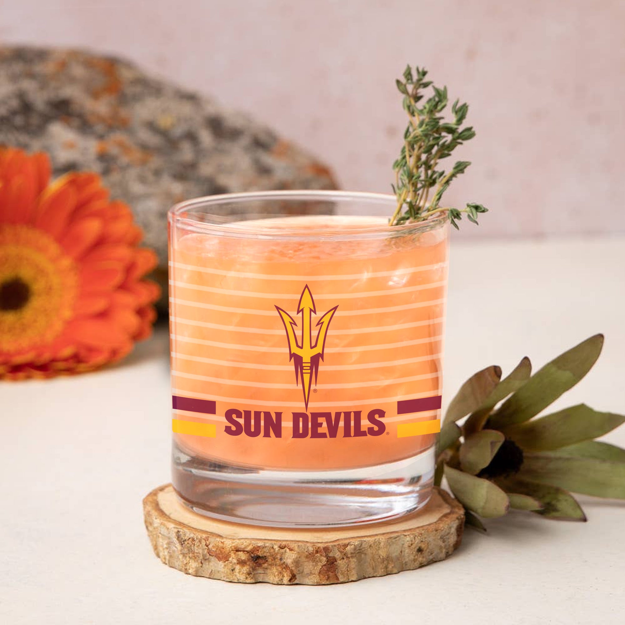Set of 2 Arizona State Sun Devils 14oz Ring Rocks Glasses