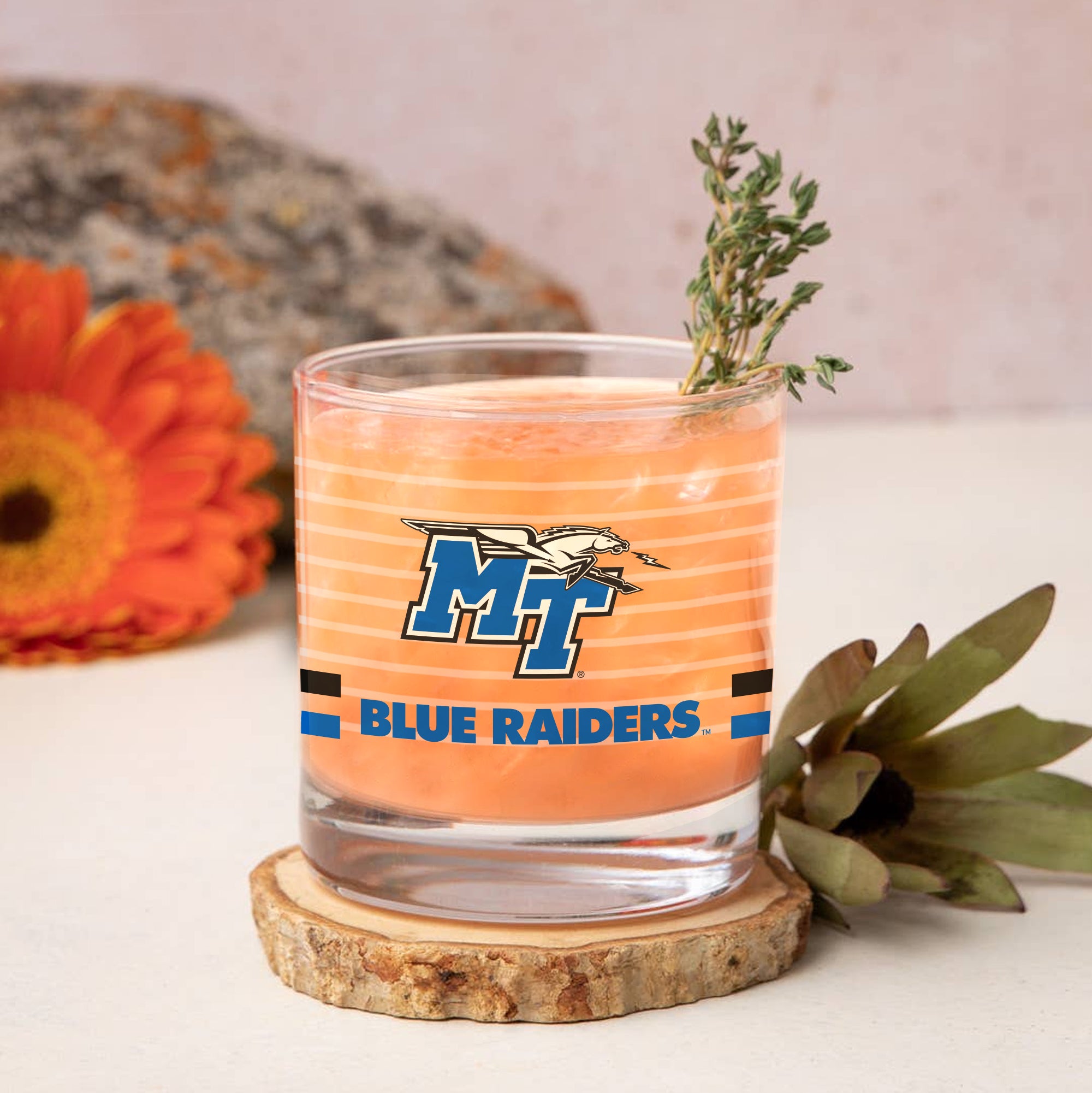 Set of 2 Middle Tennessee Blue Raiders 14oz Ring Rocks Glasses