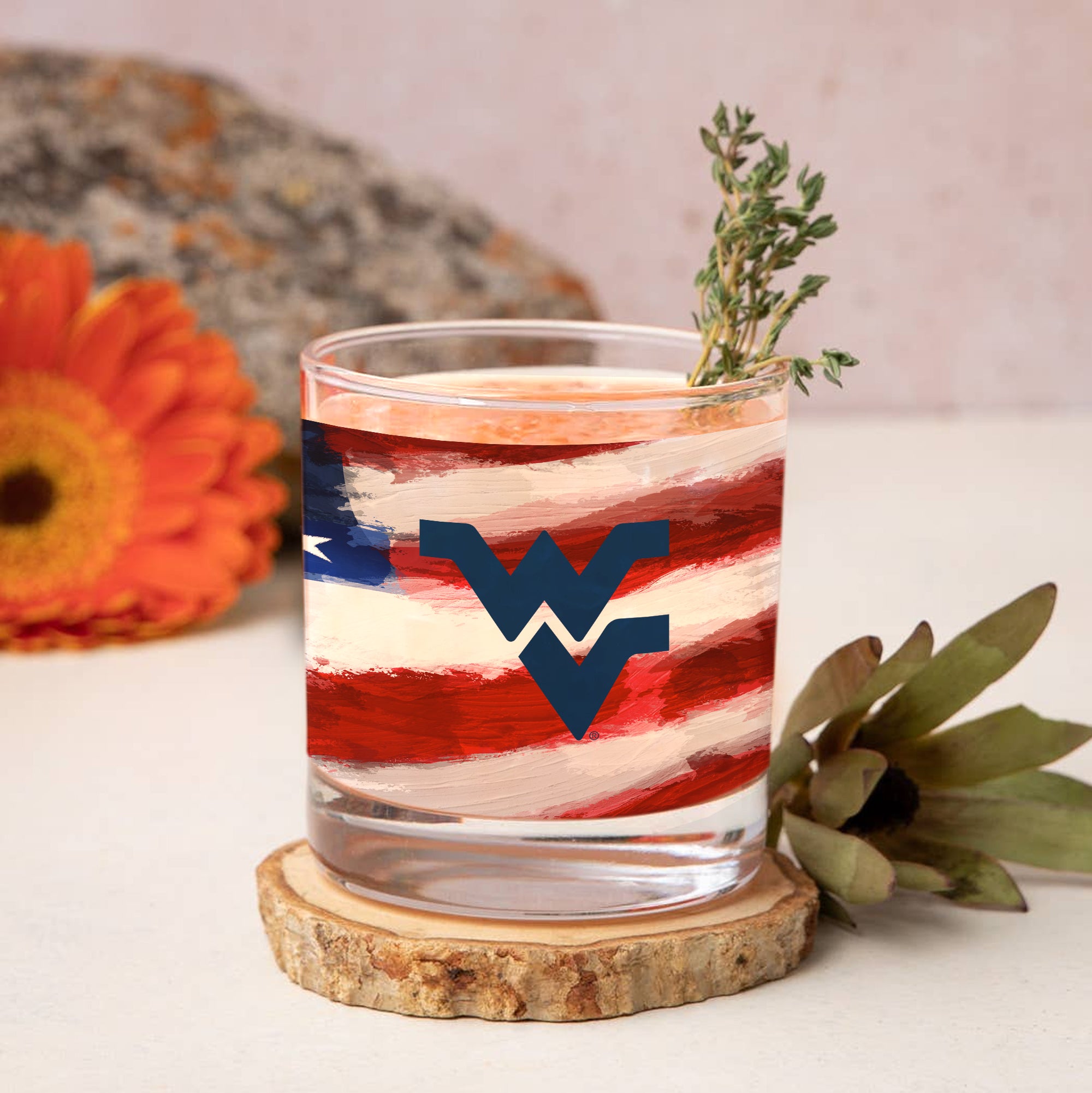 Set of 2 West Virginia Mountaineers 14oz Americana Rocks Glasses