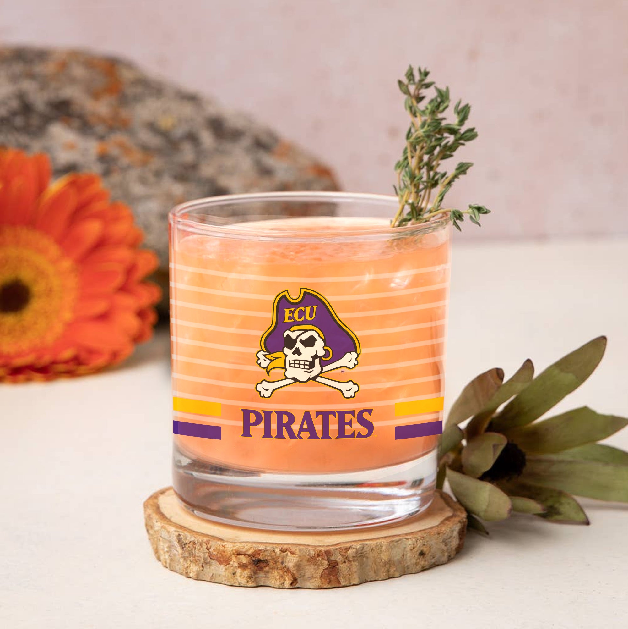 Set of 2 East Carolina Pirates 14oz Ring Rocks Glasses