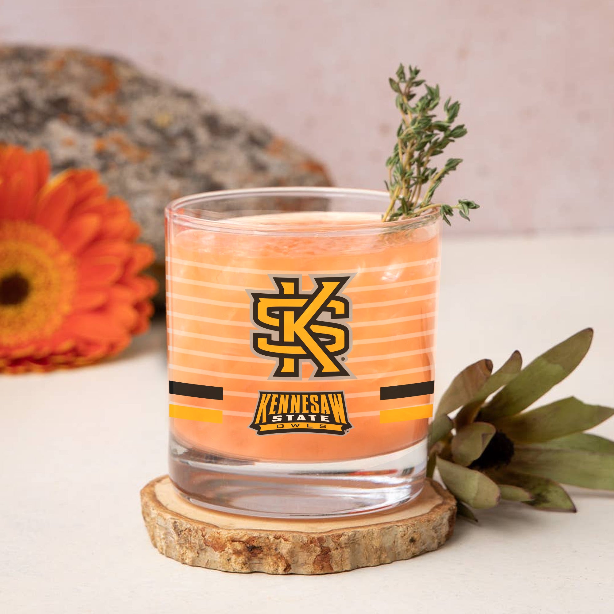 Set of 2 Kennesaw State Owls 14oz Ring Rocks Glasses