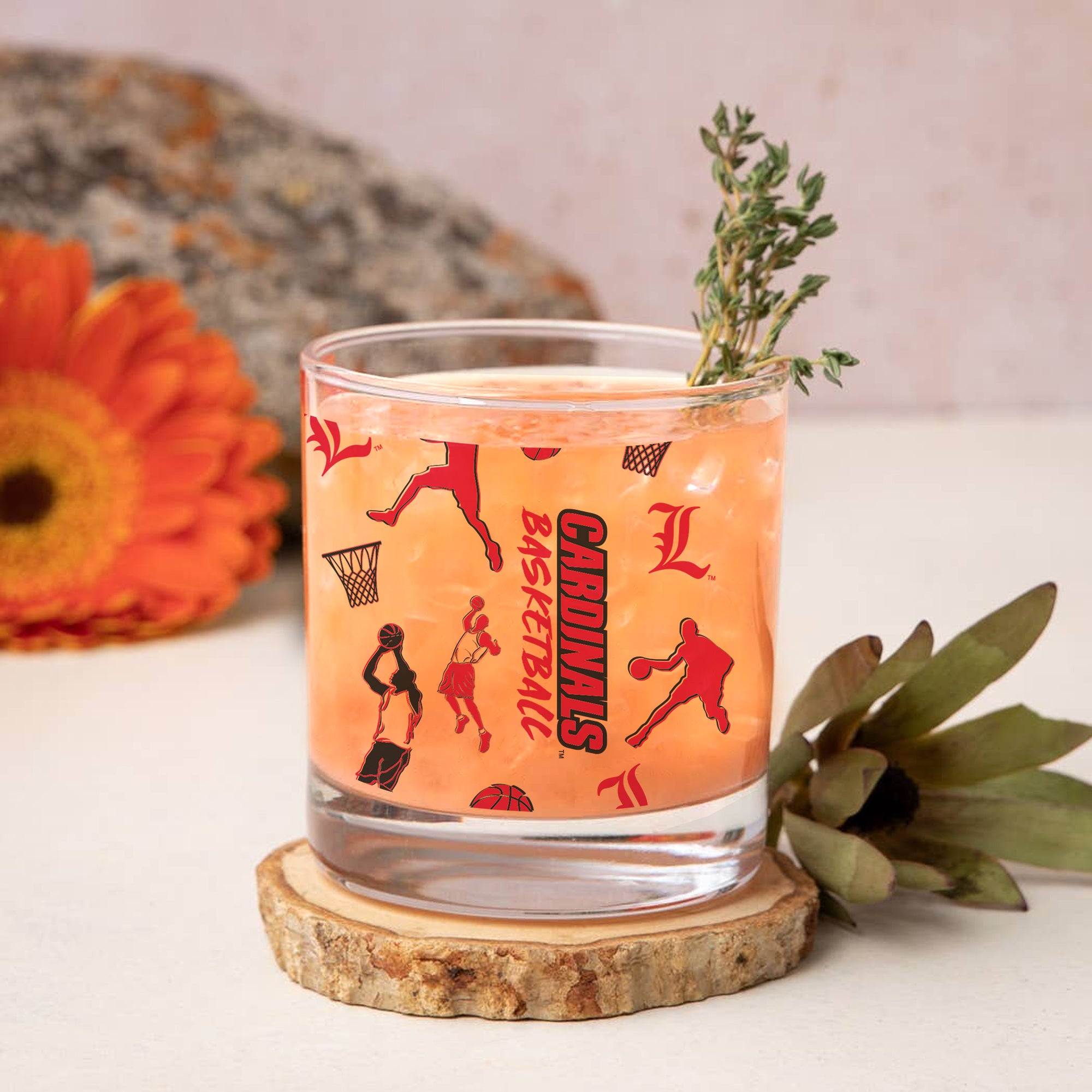 Set of 2 Louisville Cardinals Basketball Sketch 14oz Rocks Glasses