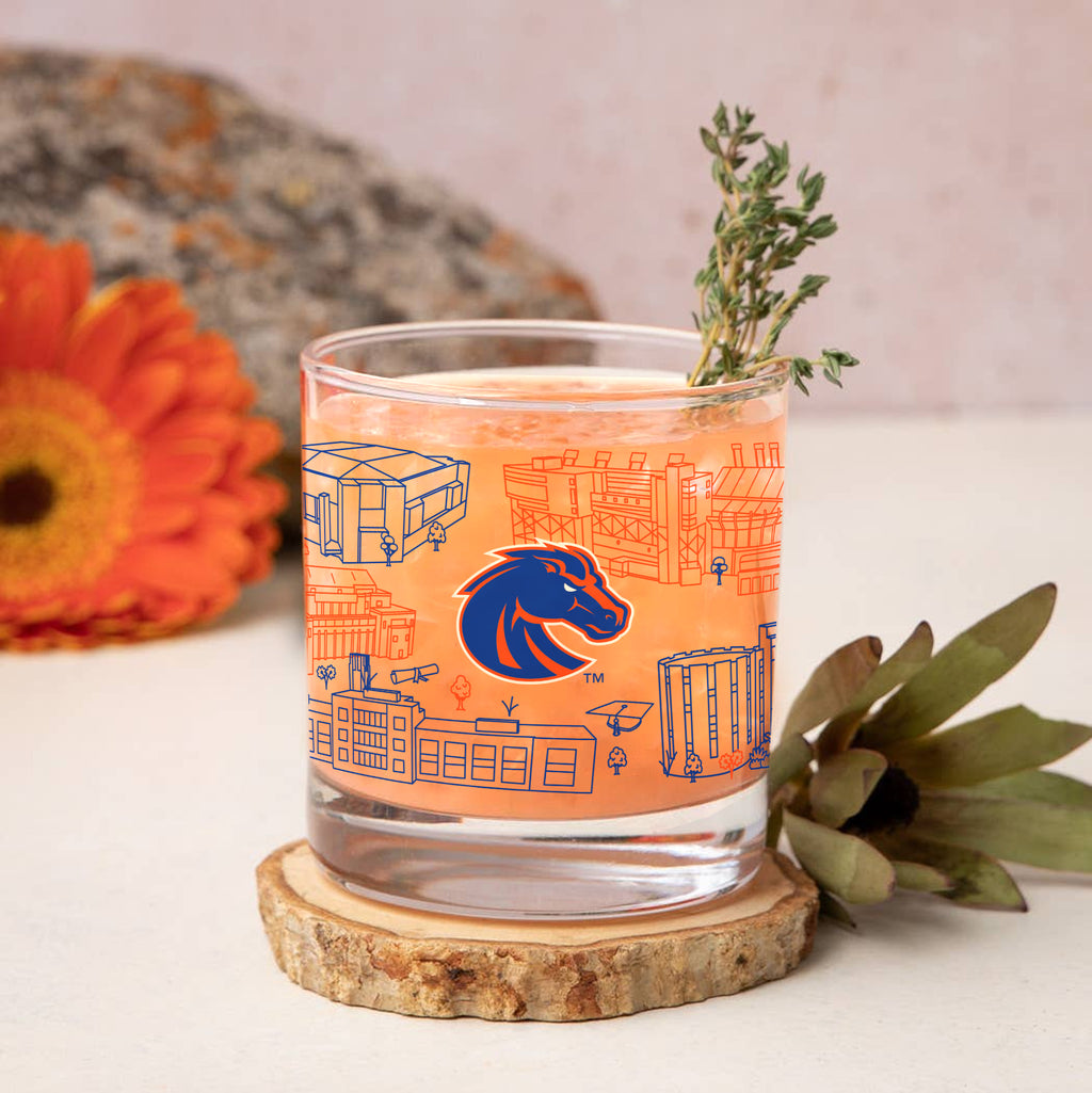 Set of 2 Boise State Broncos Campus Line Art 14oz Rocks Glasses