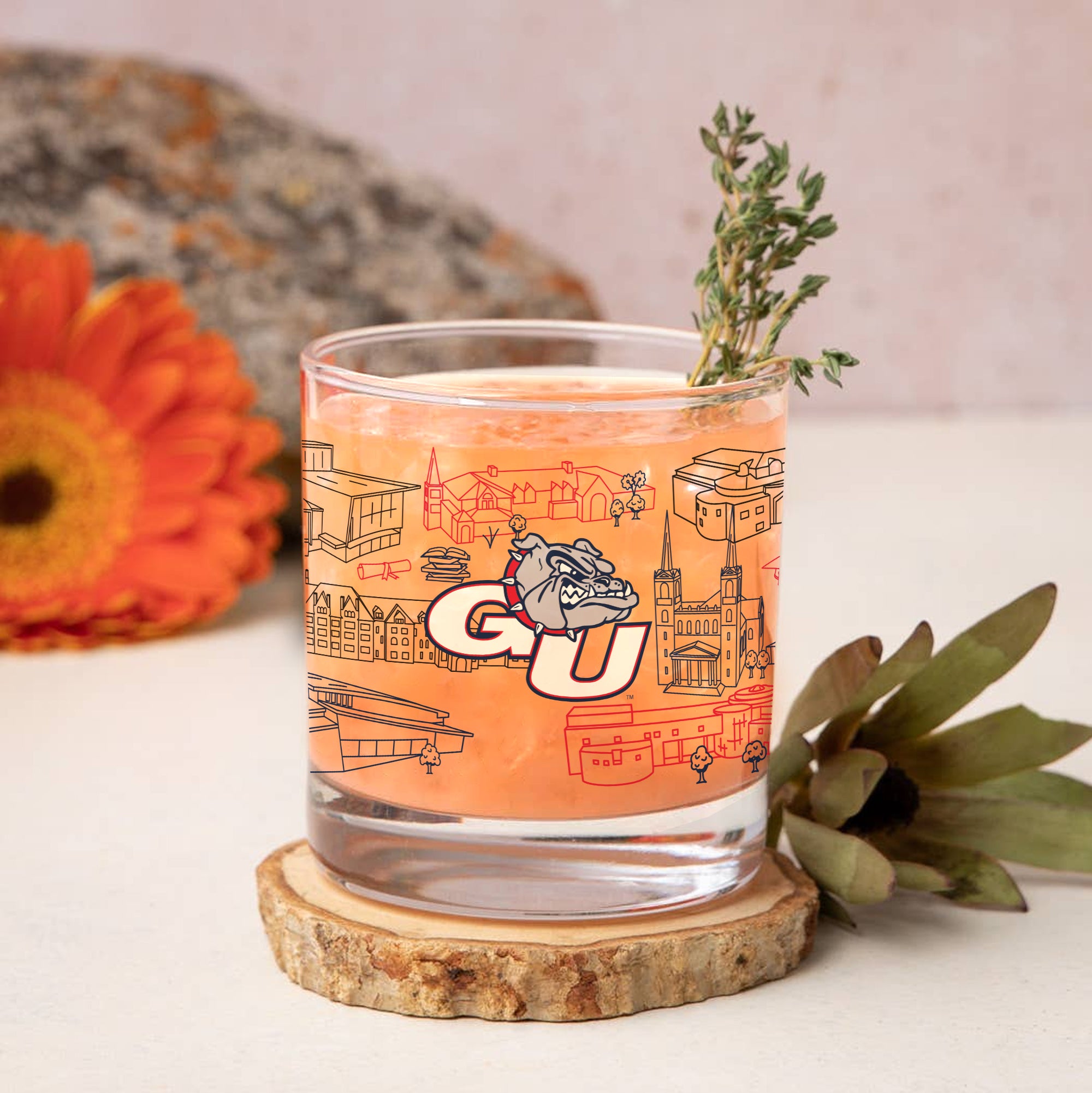 Set of 2 Gonzaga Bulldogs Campus Line Art 14oz Rocks Glasses