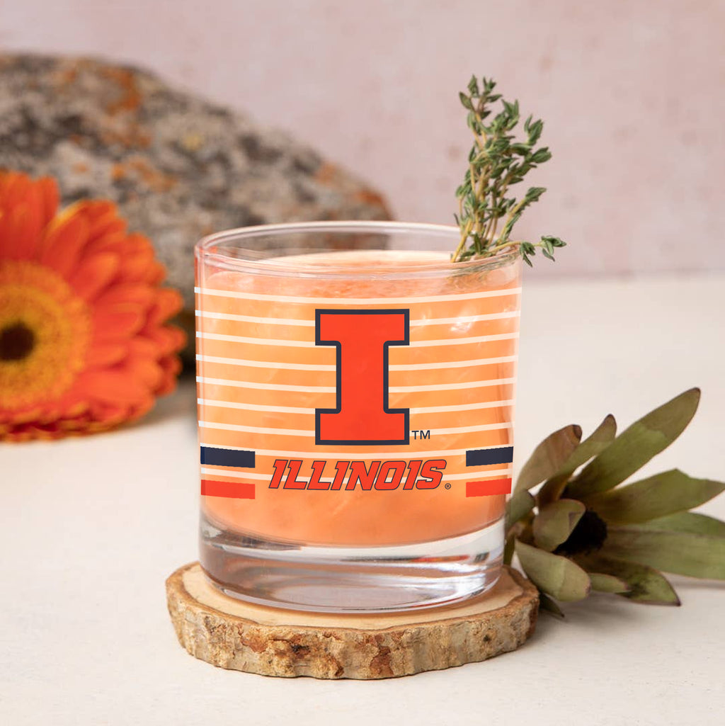 Set of 2 Illinois Fighting Illini 14oz Ring Rocks Glasses