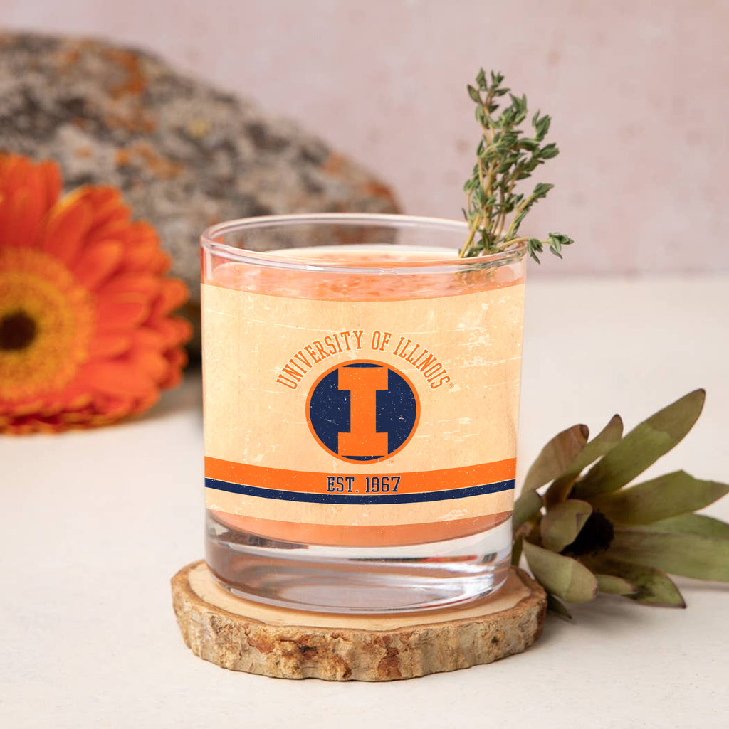 Illinois Fighting Illini Set of 2 College Vault Tan Retro 14oz Rocks Glasses