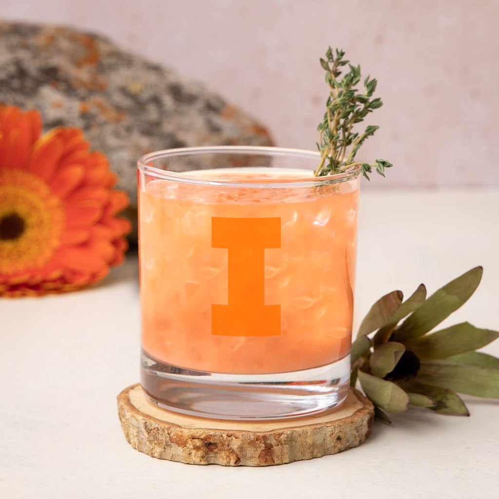 Set of 2 Illinois Fighting Illini College Vault Sketch 14oz Rocks Glasses