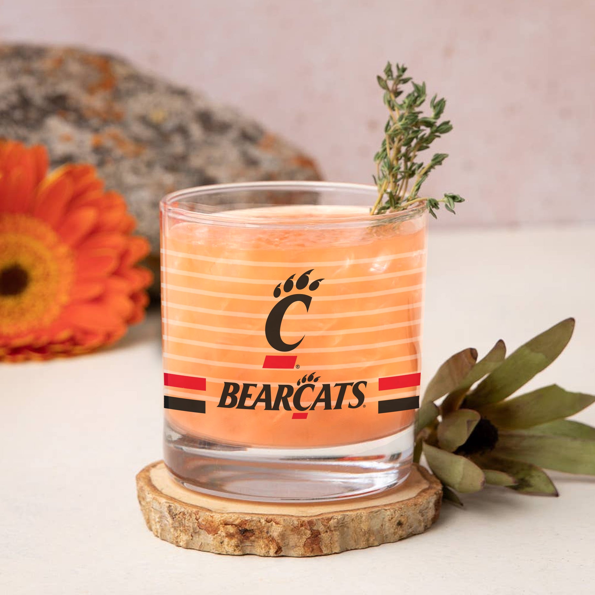 Set of 2 Cincinnati Bearcats 14oz Ring Rocks Glasses