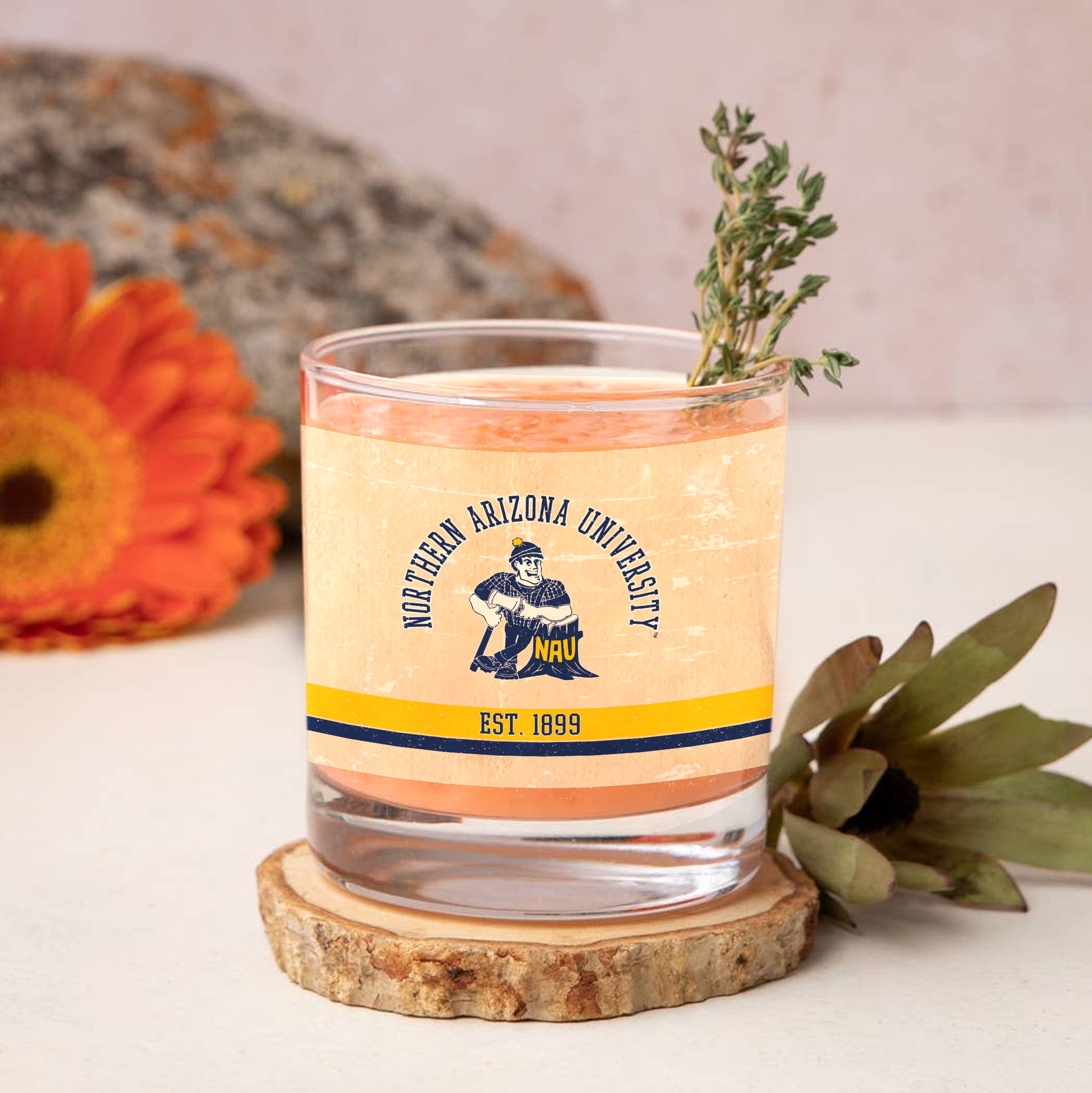 Northern Arizona Lumberjacks Set of 2 College Vault Tan Retro 14oz Rocks Glasses