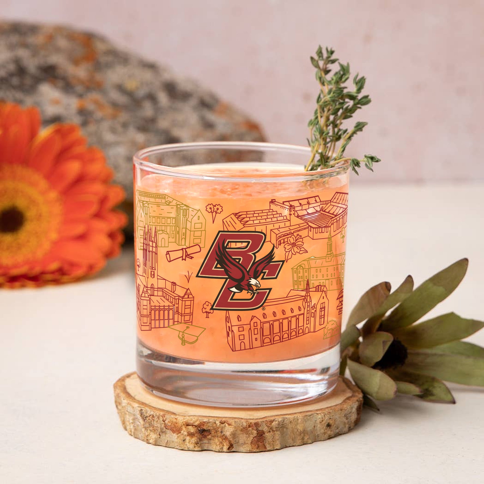 Set of 2 Boston College Eagles Campus Line Art 14oz Rocks Glasses